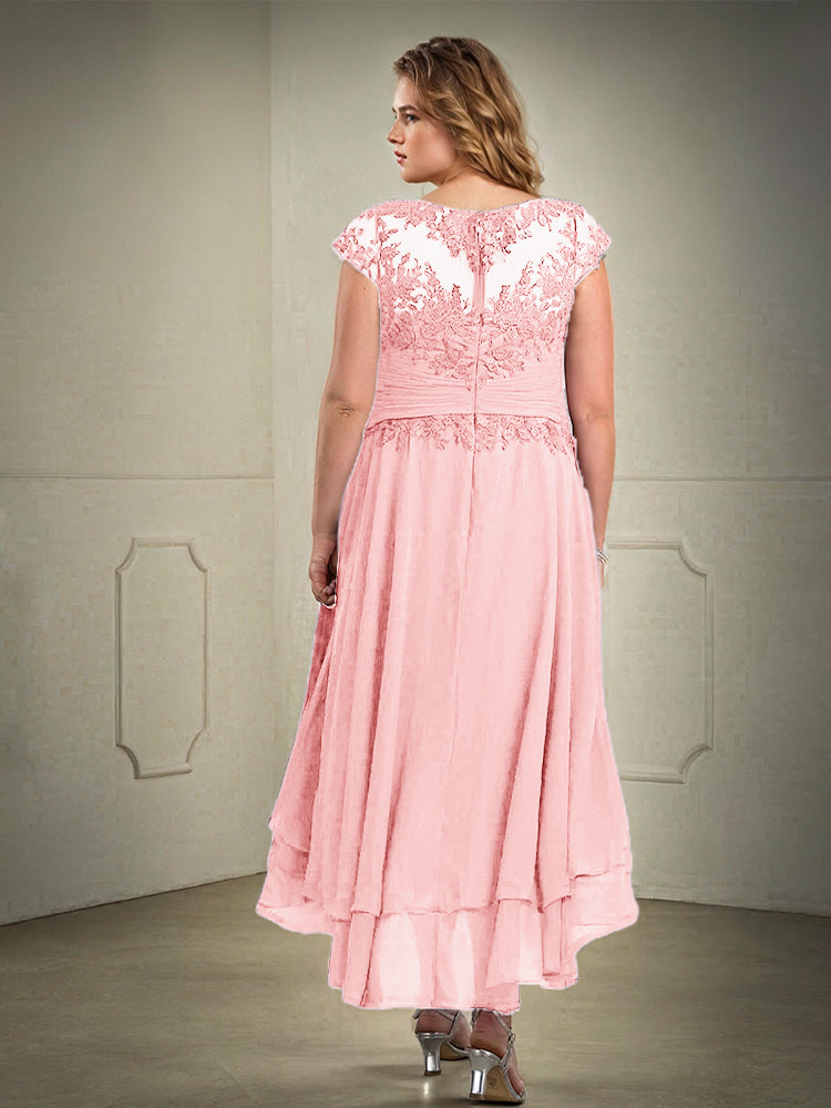 Plus Größe hoch niedrig Spitze Appliques Chiffon Mutter der Braut Kleid