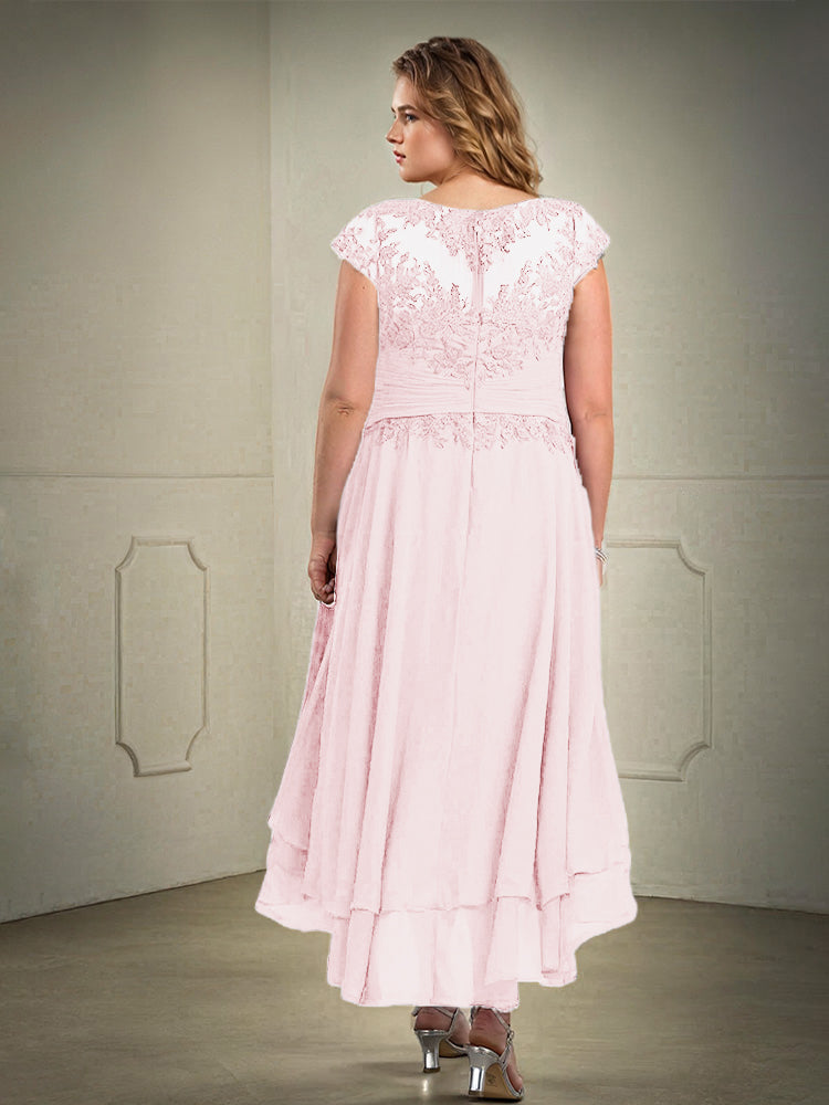 Plus Größe hoch niedrig Spitze Appliques Chiffon Mutter der Braut Kleid