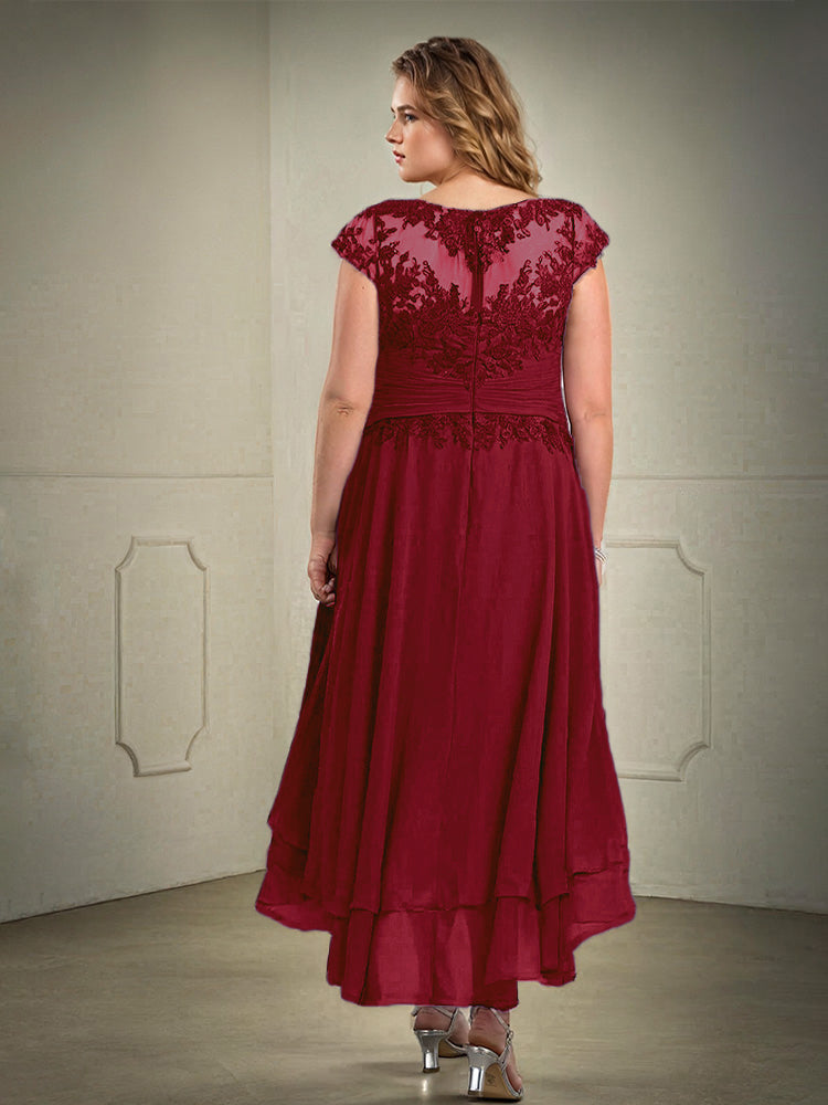 Plus Größe hoch niedrig Spitze Appliques Chiffon Mutter der Braut Kleid