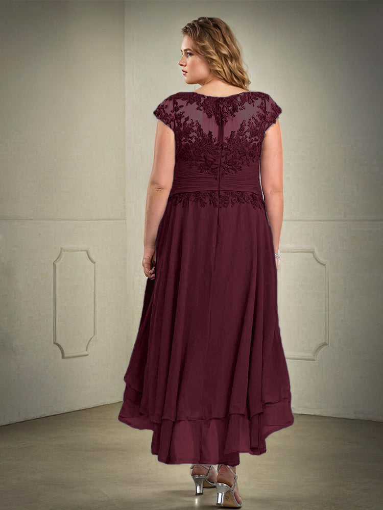 Plus Größe hoch niedrig Spitze Appliques Chiffon Mutter der Braut Kleid