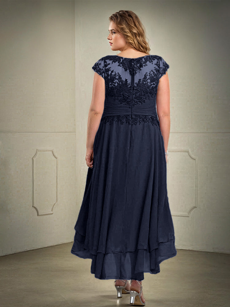 Plus Größe hoch niedrig Spitze Appliques Chiffon Mutter der Braut Kleid