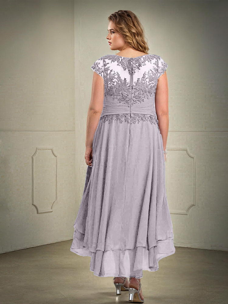 Plus Größe hoch niedrig Spitze Appliques Chiffon Mutter der Braut Kleid