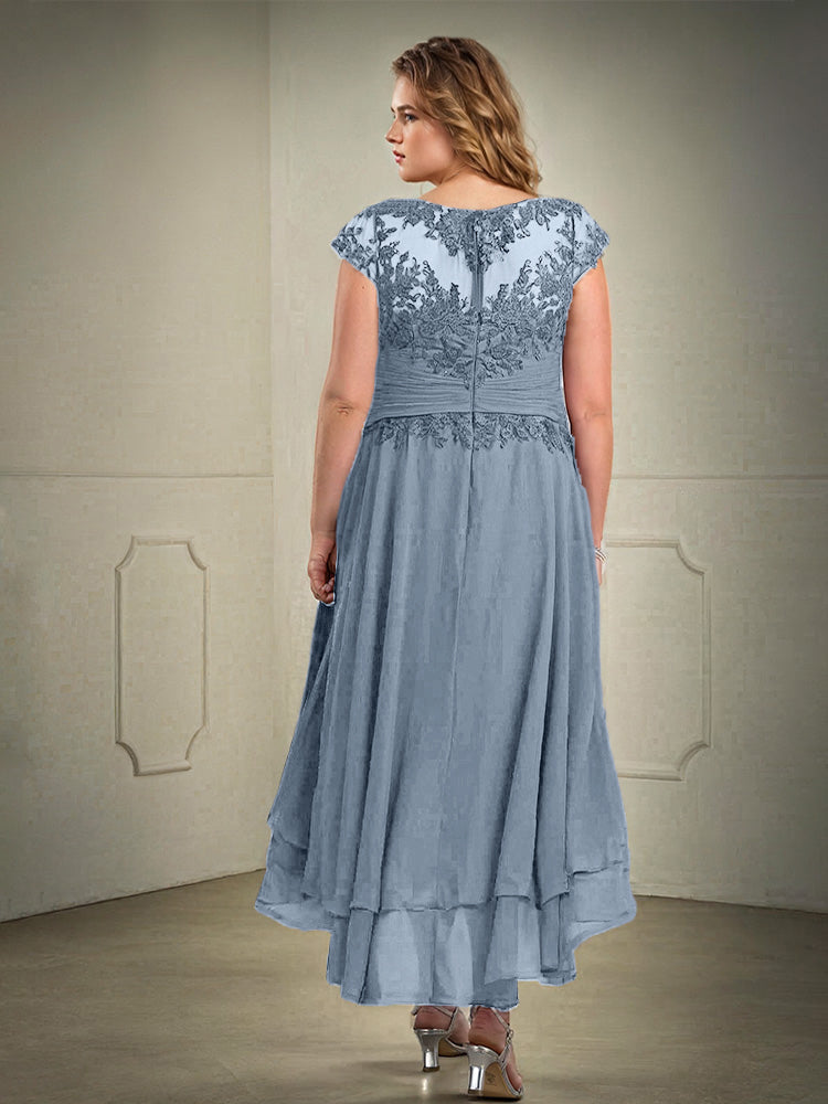 Plus Größe hoch niedrig Spitze Appliques Chiffon Mutter der Braut Kleid