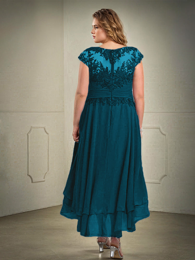 Plus Größe hoch niedrig Spitze Appliques Chiffon Mutter der Braut Kleid