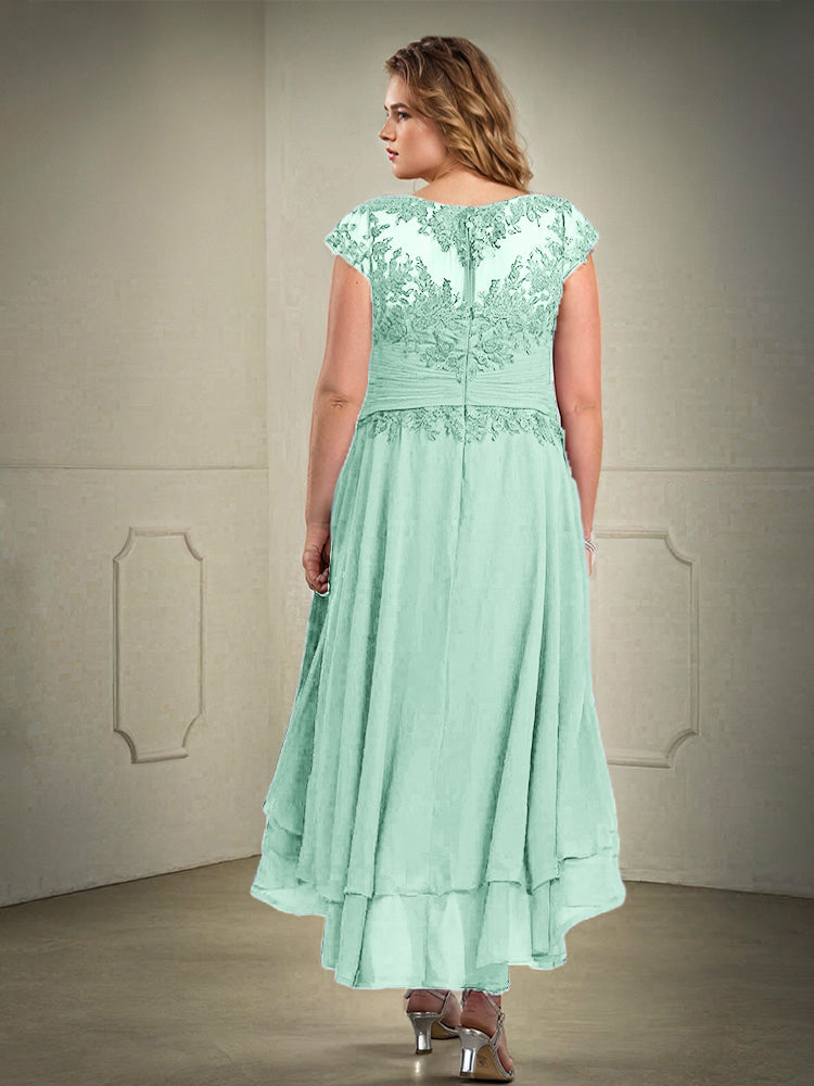 Plus Größe hoch niedrig Spitze Appliques Chiffon Mutter der Braut Kleid