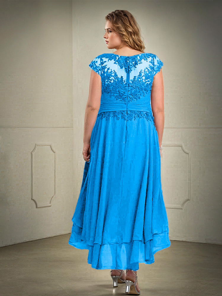 Plus Größe hoch niedrig Spitze Appliques Chiffon Mutter der Braut Kleid