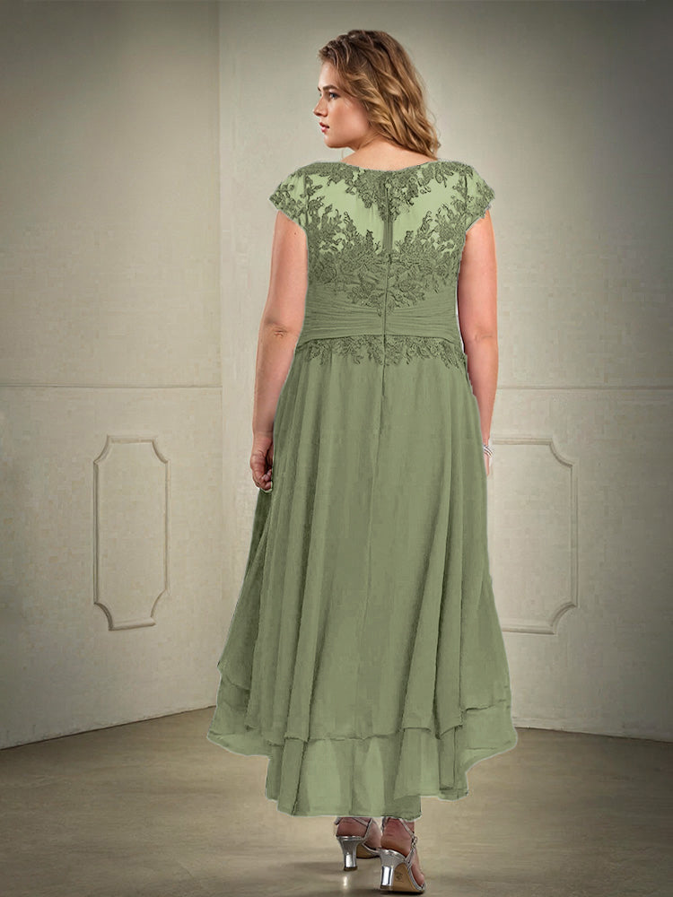 Plus Größe hoch niedrig Spitze Appliques Chiffon Mutter der Braut Kleid