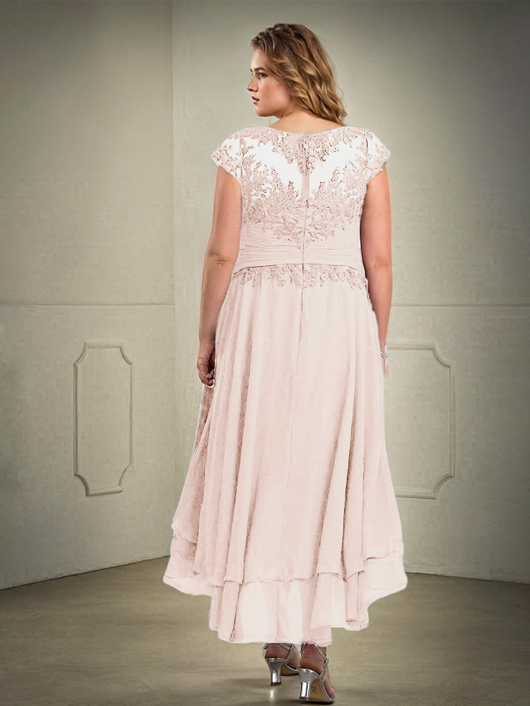 Plus Größe hoch niedrig Spitze Appliques Chiffon Mutter der Braut Kleid