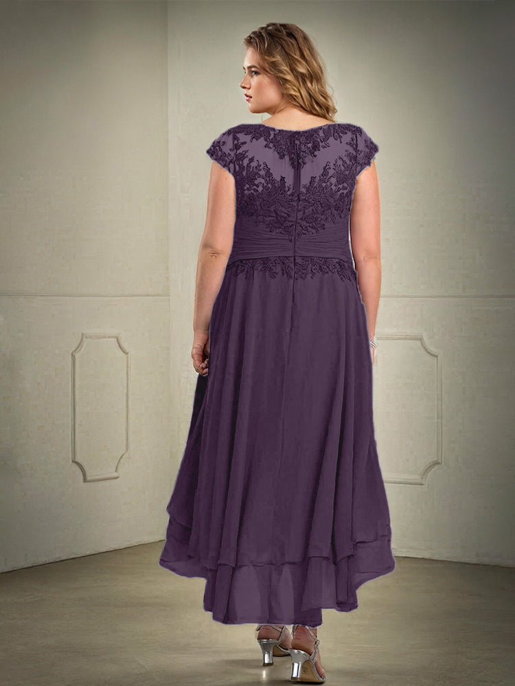 Plus Größe hoch niedrig Spitze Appliques Chiffon Mutter der Braut Kleid