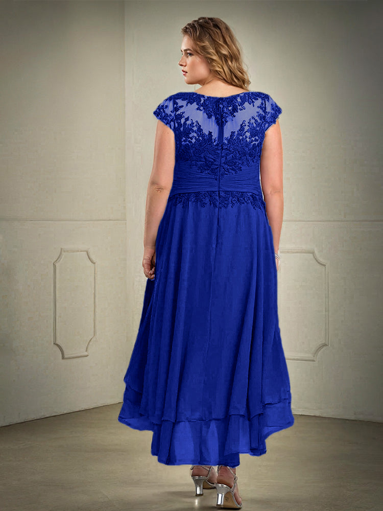 Plus Größe hoch niedrig Spitze Appliques Chiffon Mutter der Braut Kleid