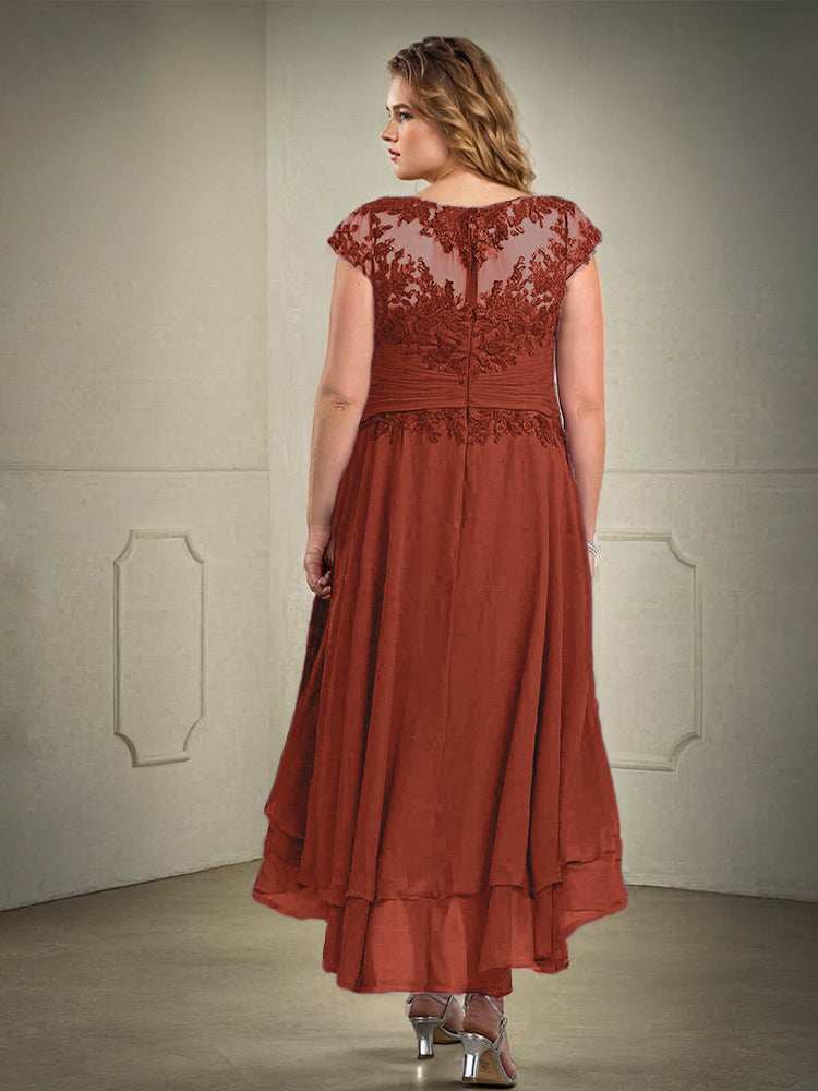 Plus Größe hoch niedrig Spitze Appliques Chiffon Mutter der Braut Kleid