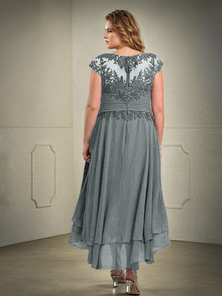 Plus Größe hoch niedrig Spitze Appliques Chiffon Mutter der Braut Kleid