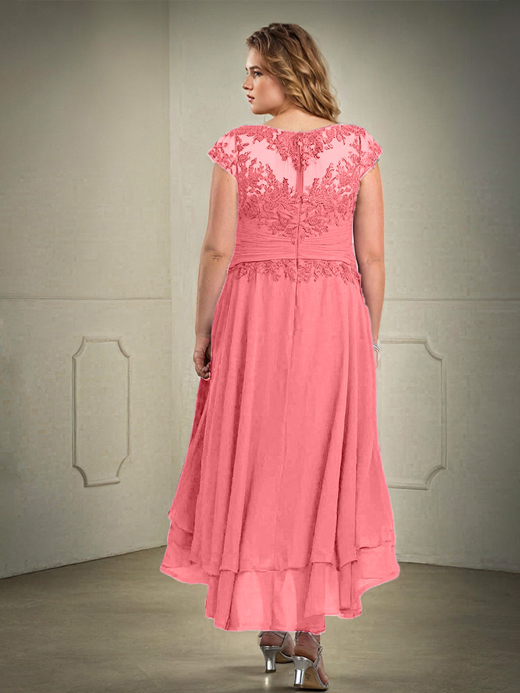 Plus Größe hoch niedrig Spitze Appliques Chiffon Mutter der Braut Kleid