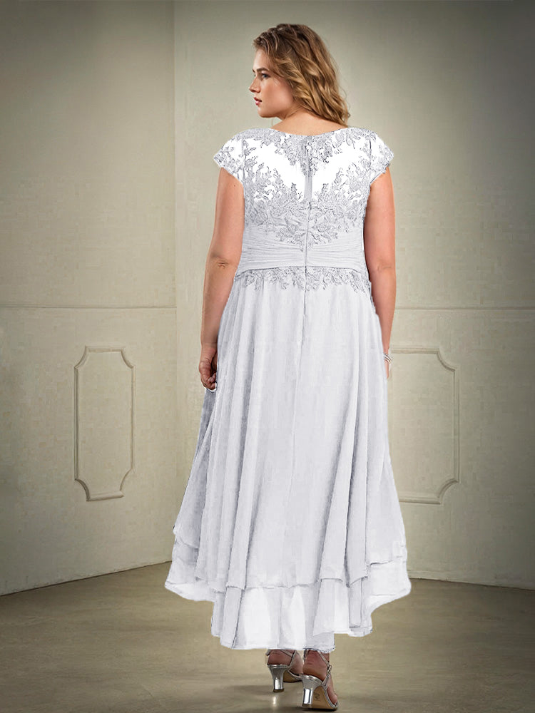 Plus Größe hoch niedrig Spitze Appliques Chiffon Mutter der Braut Kleid