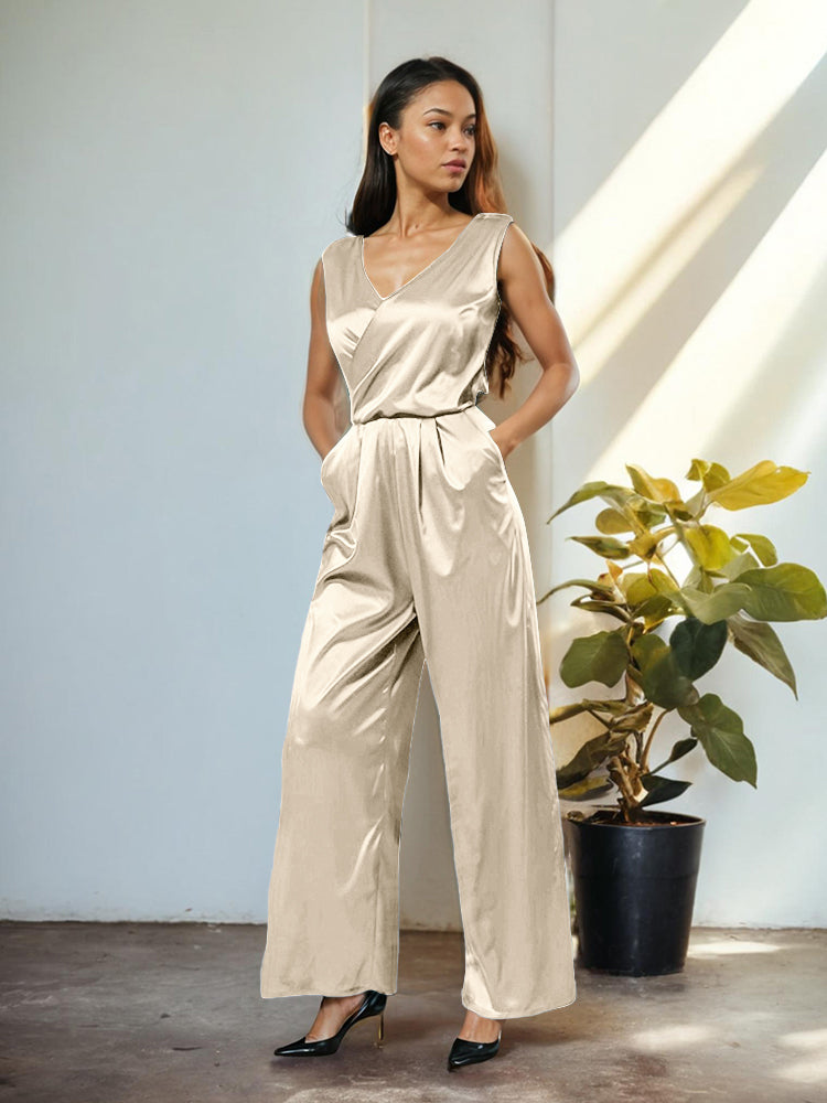 Jumpsuit/Hosenanzug V-Ausschnitt Weicher Satin Brautmutterkleider