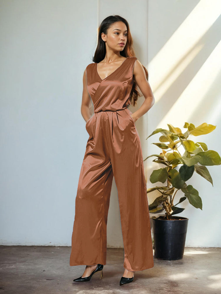 Jumpsuit/Hosenanzug V-Ausschnitt Weicher Satin Brautmutterkleider