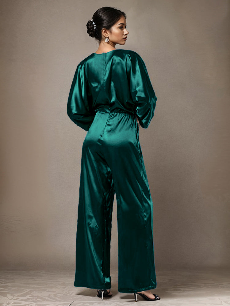 Jumpsuit/Hosenanzug Rundhalsausschnitt Lange Ärmel Weicher Satin Brautmutterkleider