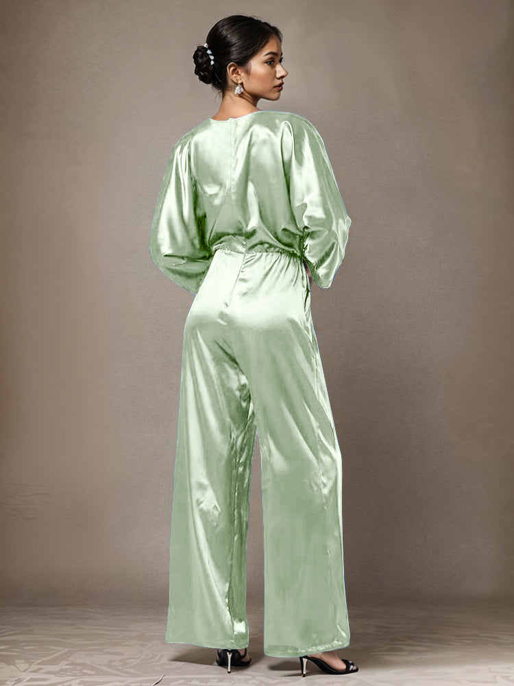 Jumpsuit/Hosenanzug Rundhalsausschnitt Lange Ärmel Weicher Satin Brautmutterkleider