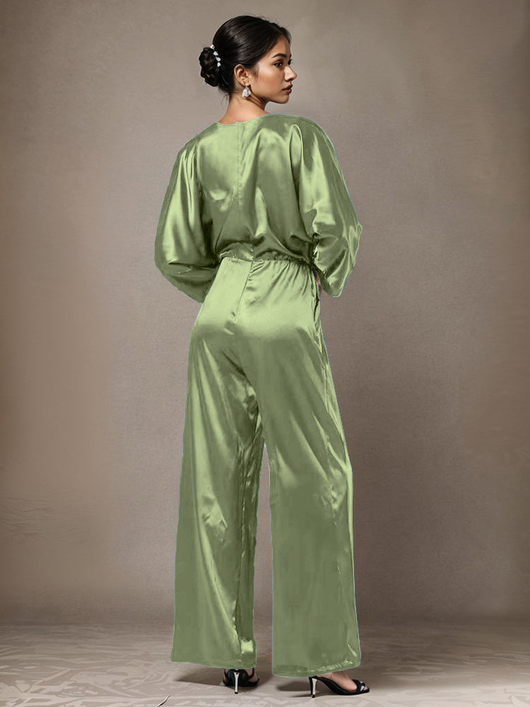 Jumpsuit/Hosenanzug Rundhalsausschnitt Lange Ärmel Weicher Satin Brautmutterkleider