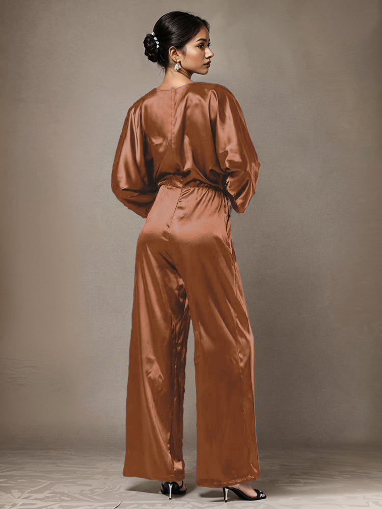 Jumpsuit/Hosenanzug Rundhalsausschnitt Lange Ärmel Weicher Satin Brautmutterkleider