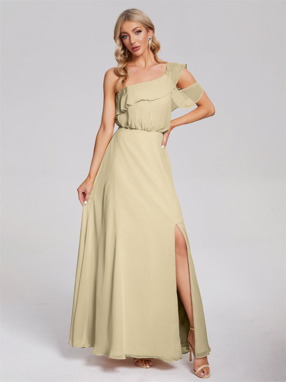 Paislee One-Shoulder-Träger Chiffon Brautjungfernkleider Mit Rüschen