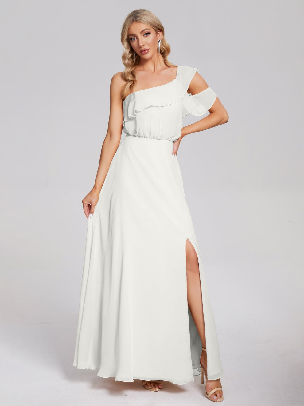 Paislee One-Shoulder-Träger Chiffon Brautjungfernkleider Mit Rüschen