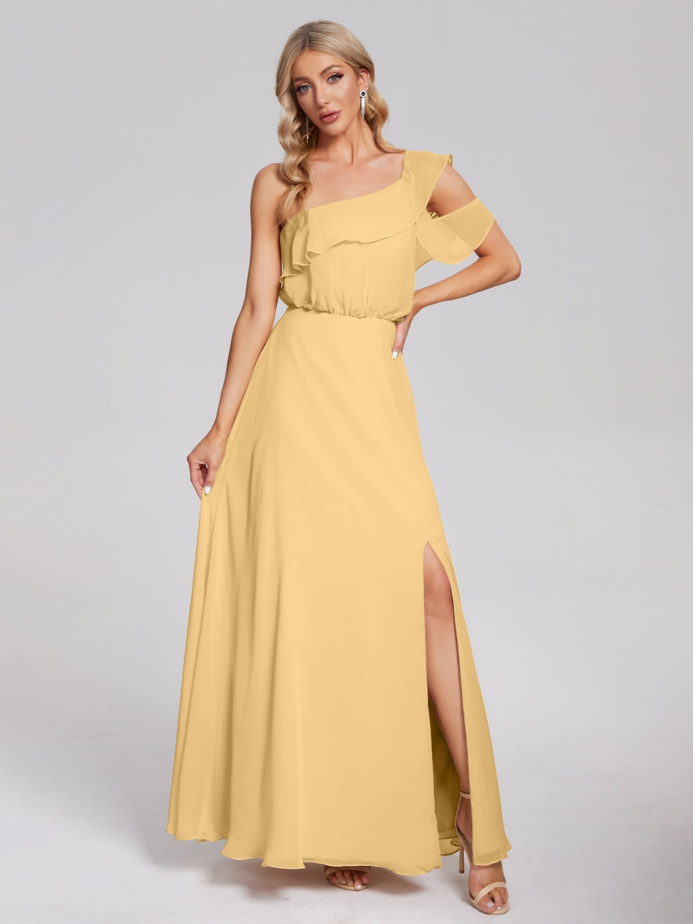 Paislee One-Shoulder-Träger Chiffon Brautjungfernkleider Mit Rüschen