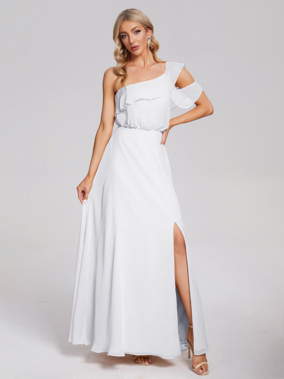 Paislee One-Shoulder-Träger Chiffon Brautjungfernkleider Mit Rüschen