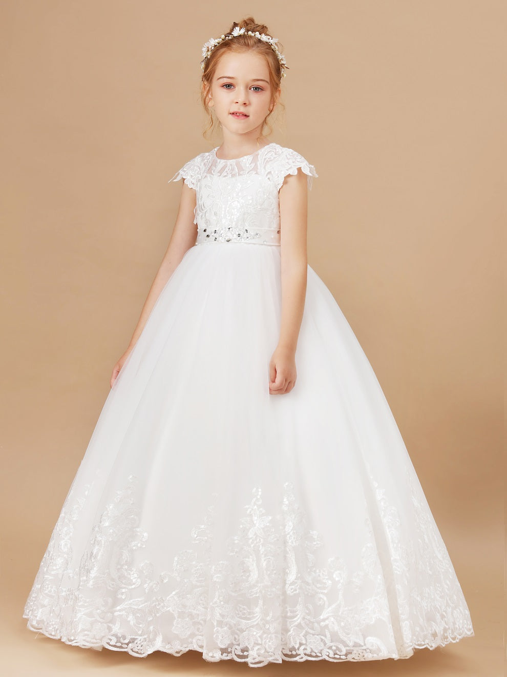 Prinzessin Kappe Ärmel Tüll Blumenmädchen Kleid