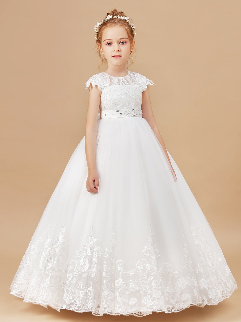 Prinzessin Kappe Ärmel Tüll Blumenmädchen Kleid