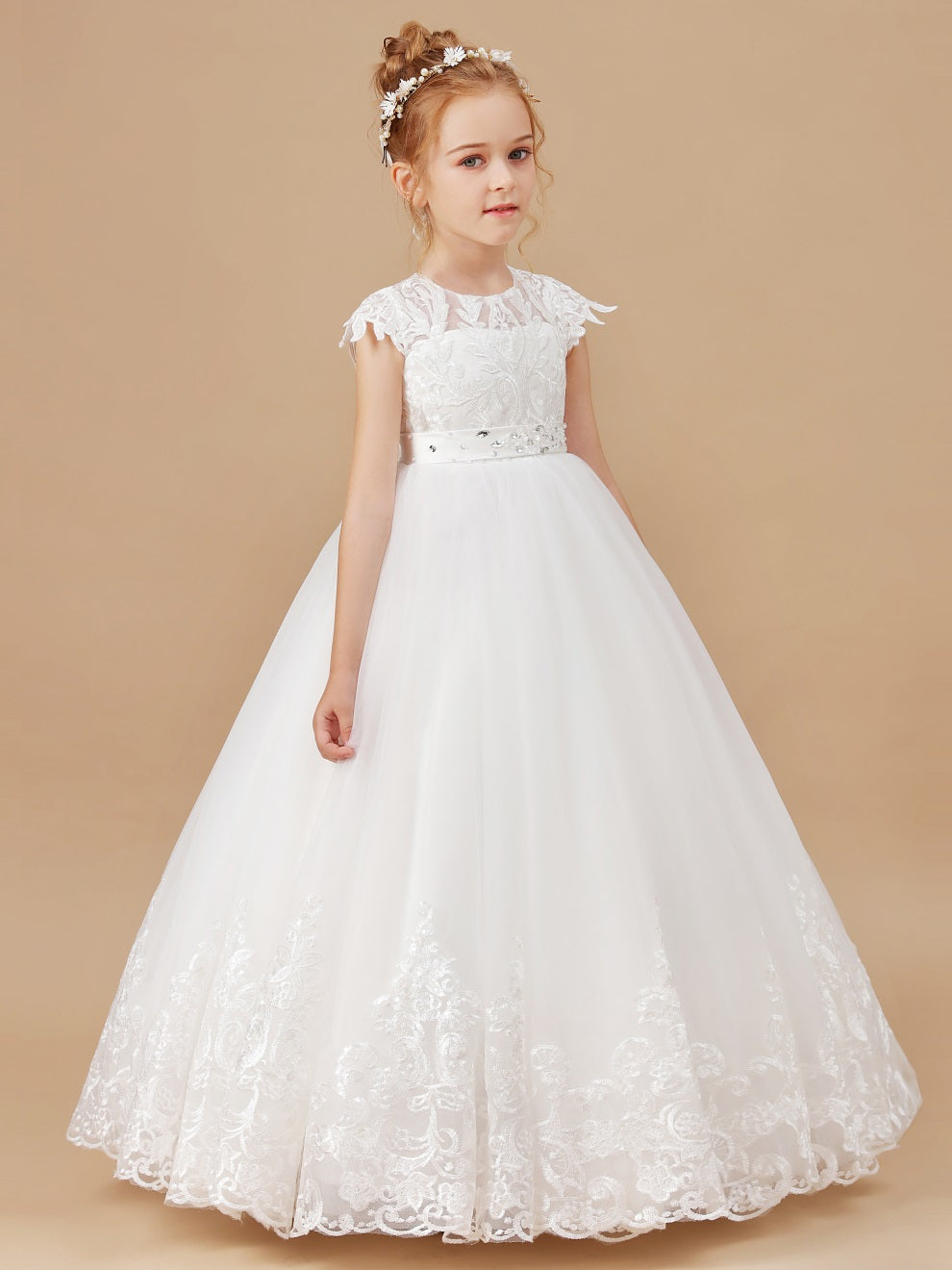 Prinzessin Kappe Ärmel Tüll Blumenmädchen Kleid