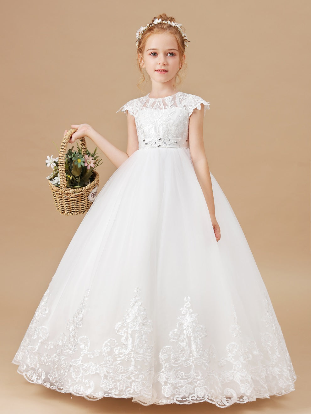 Prinzessin Kappe Ärmel Tüll Blumenmädchen Kleid