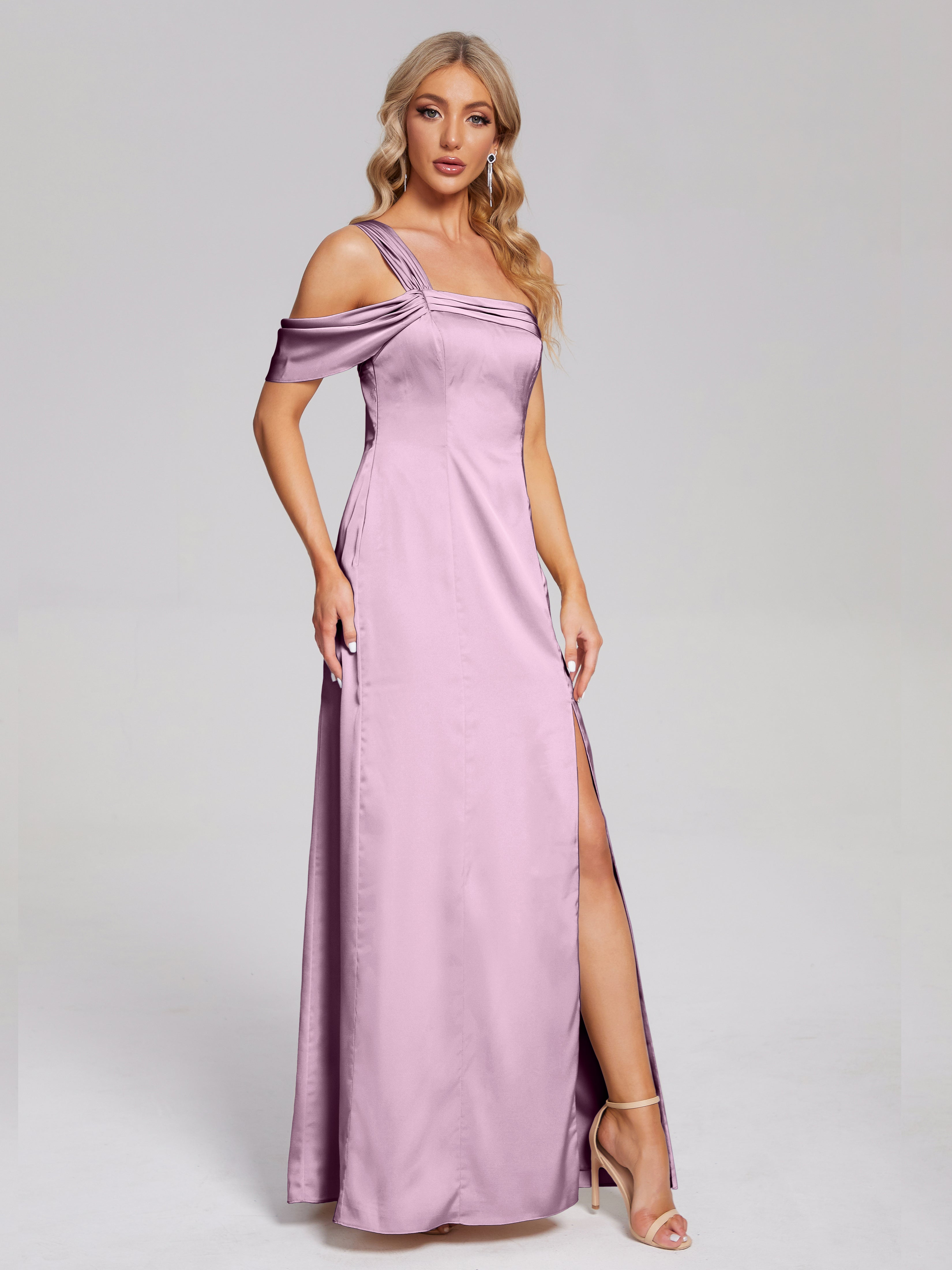 Raelyn One-Shoulder-Träger Geschlitzt Satin Weiches Satin Brautjungfernkleider