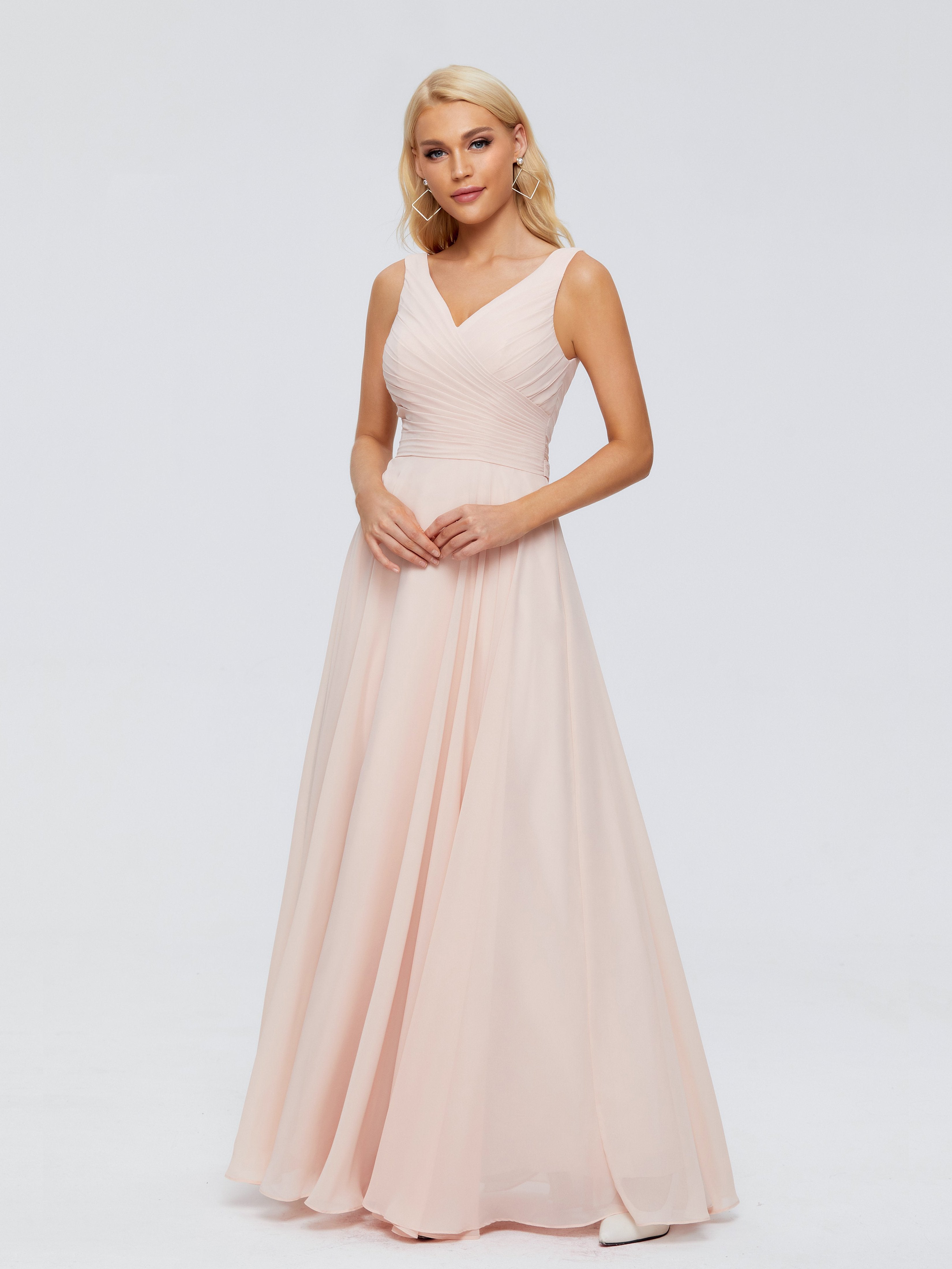 Ryleigh V-Ausschnitt Lange Chiffon Brautjungfernkleider