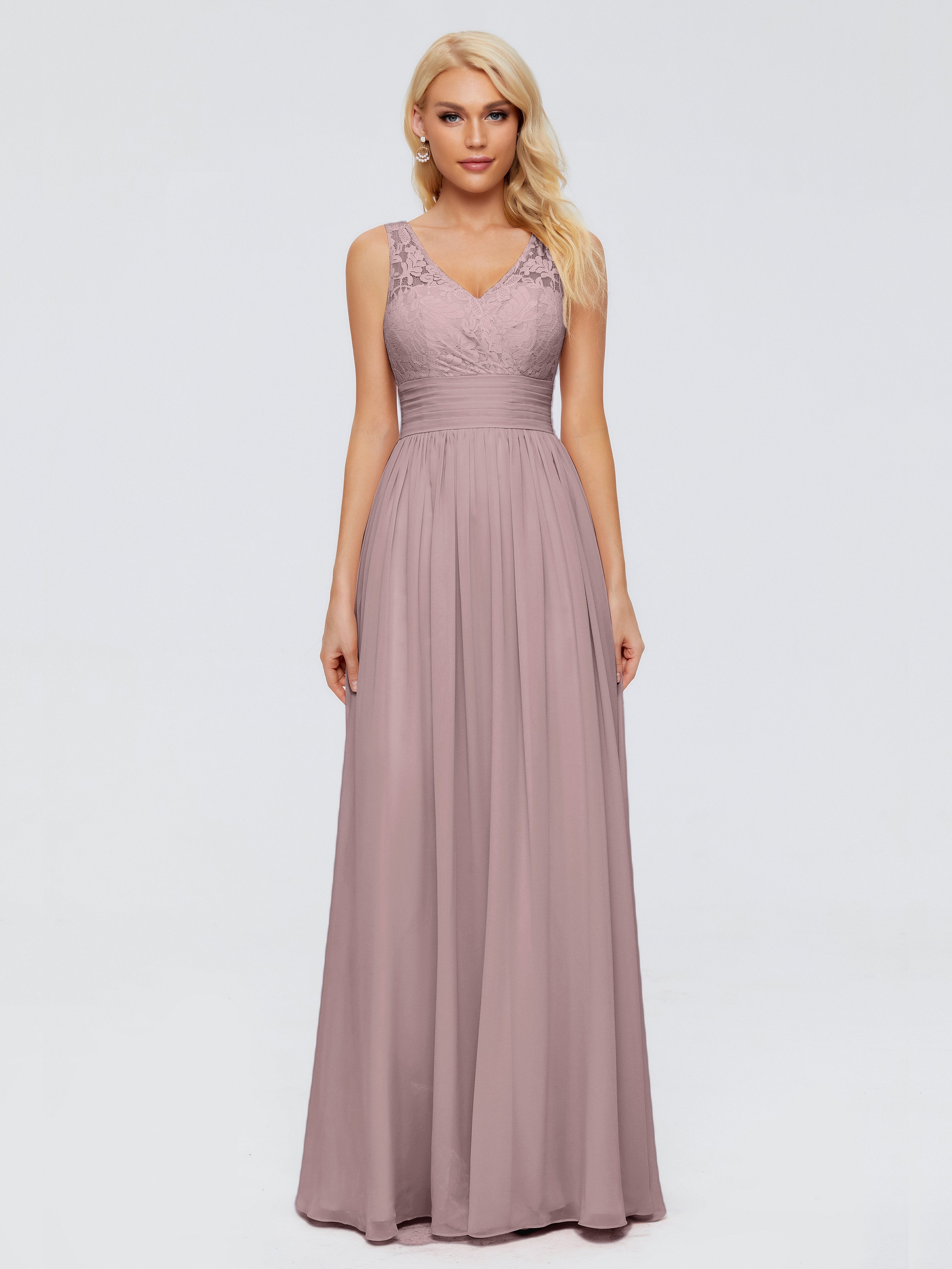 Valerie A-Linie V-Ausschnitt Träger Chiffon Brautjungfernkleider