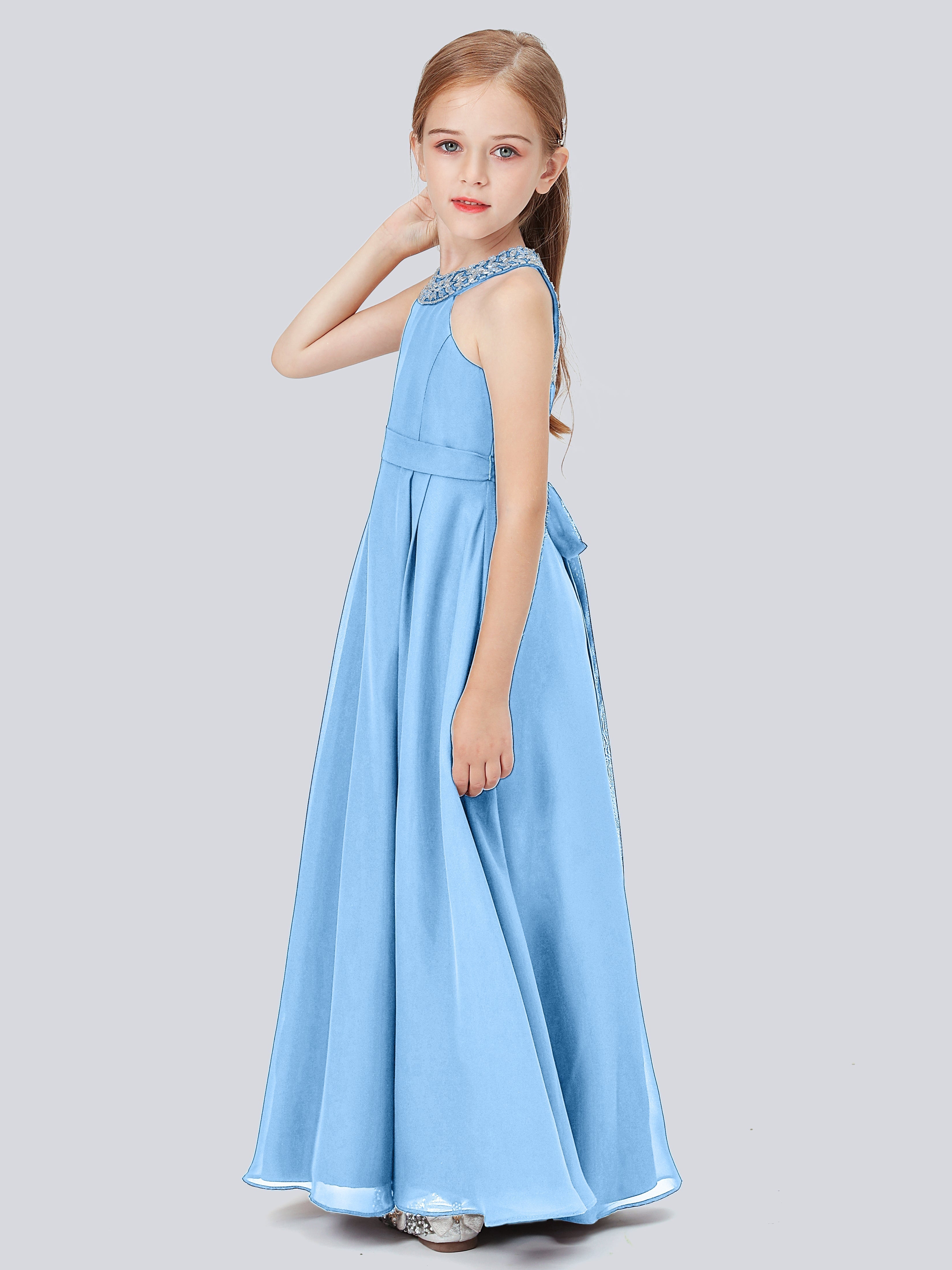 Chiffon Kleid für Junge Brautjungfern mit Perlenausschnitt