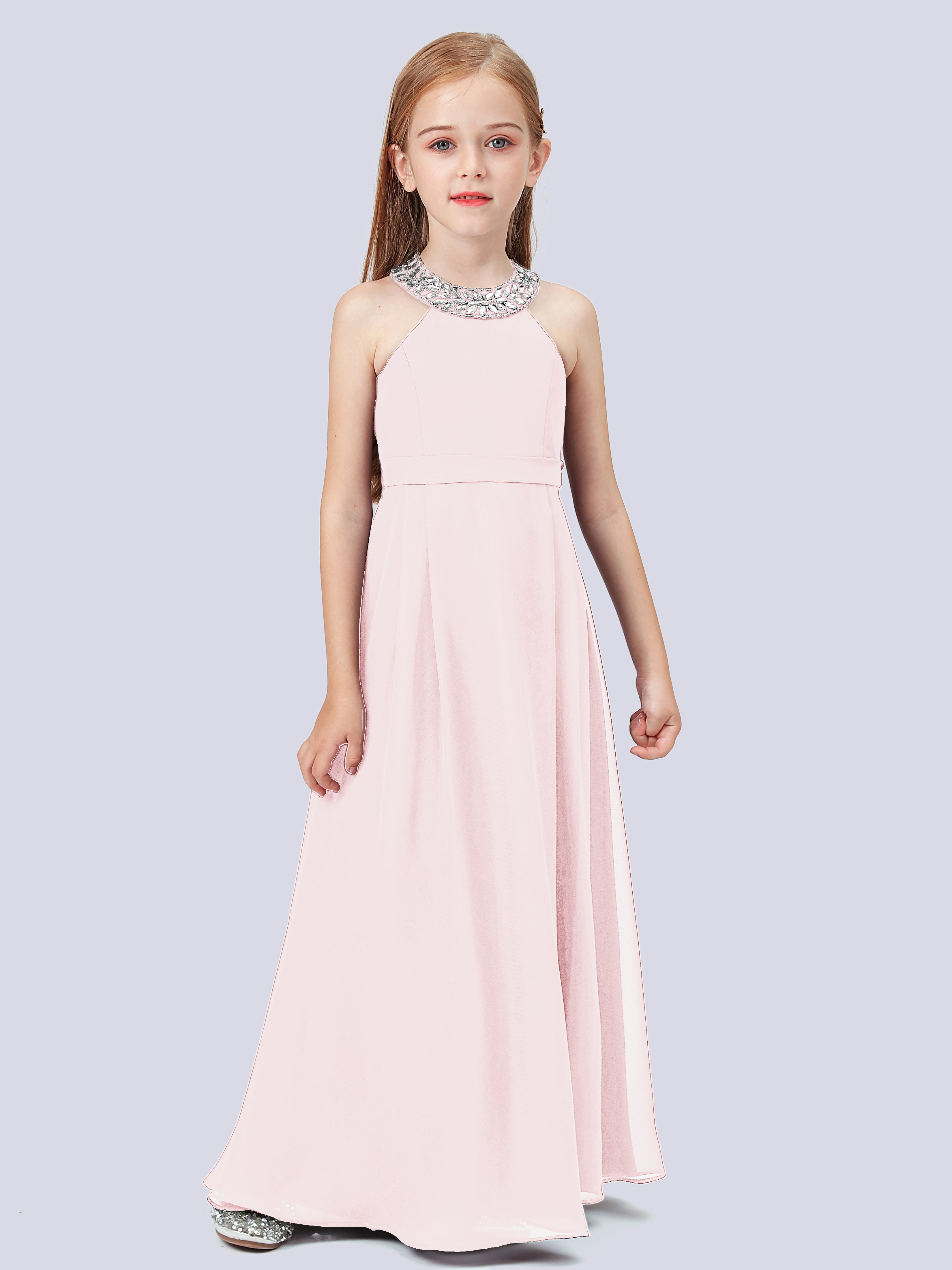 Chiffon Kleid für Junge Brautjungfern mit Perlenausschnitt