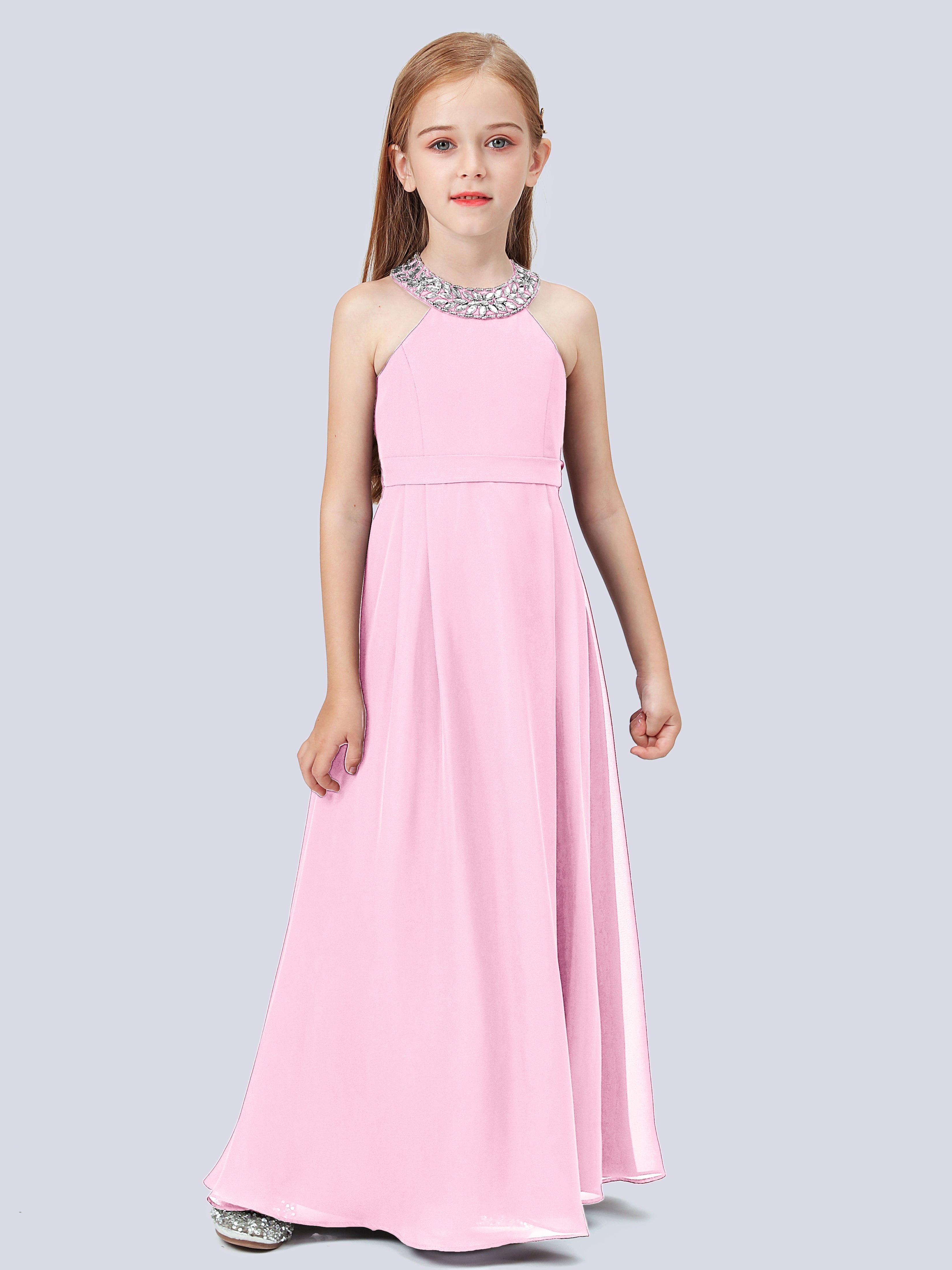 Chiffon Kleid für Junge Brautjungfern mit Perlenausschnitt