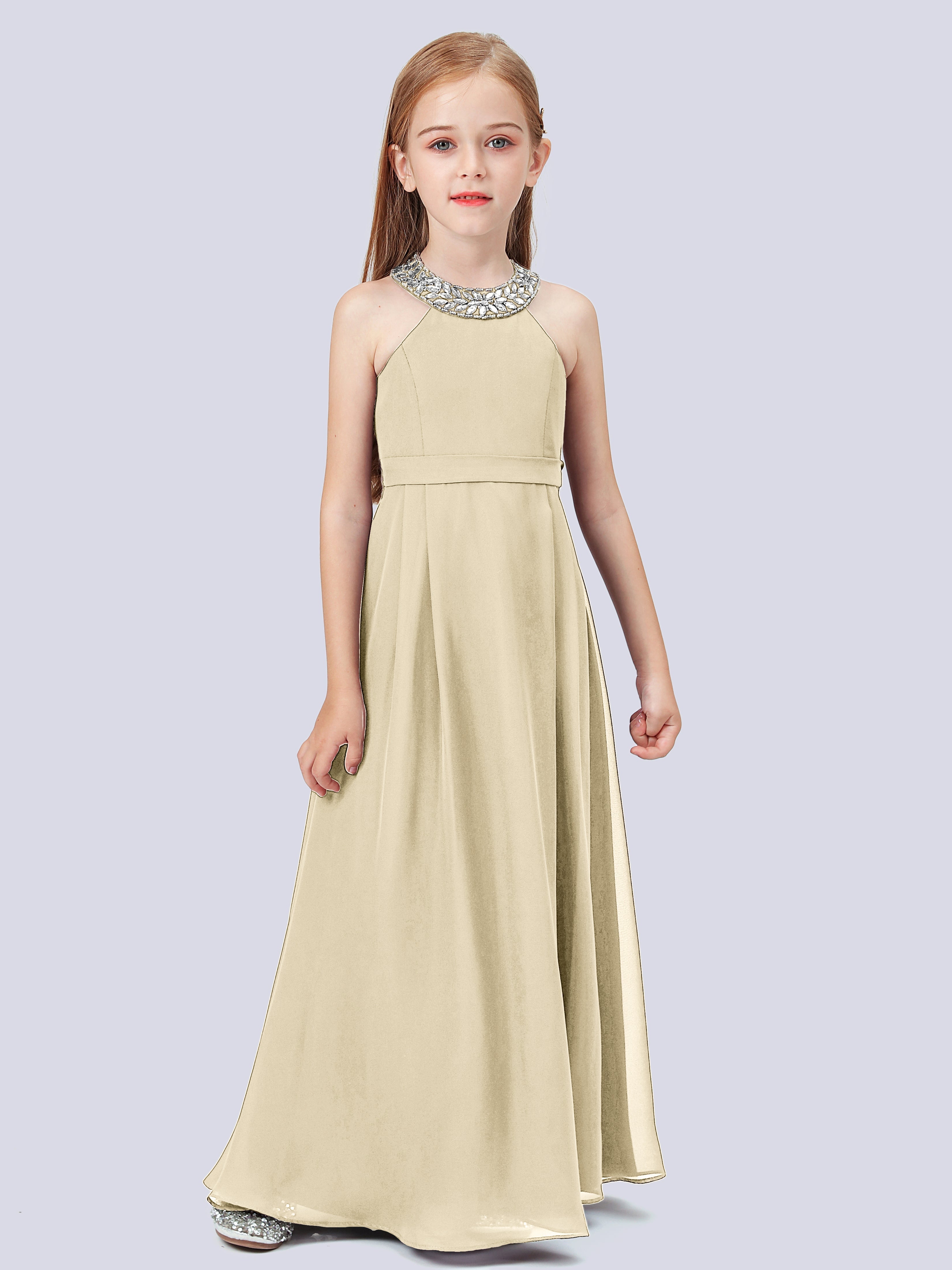 Chiffon Kleid für Junge Brautjungfern mit Perlenausschnitt