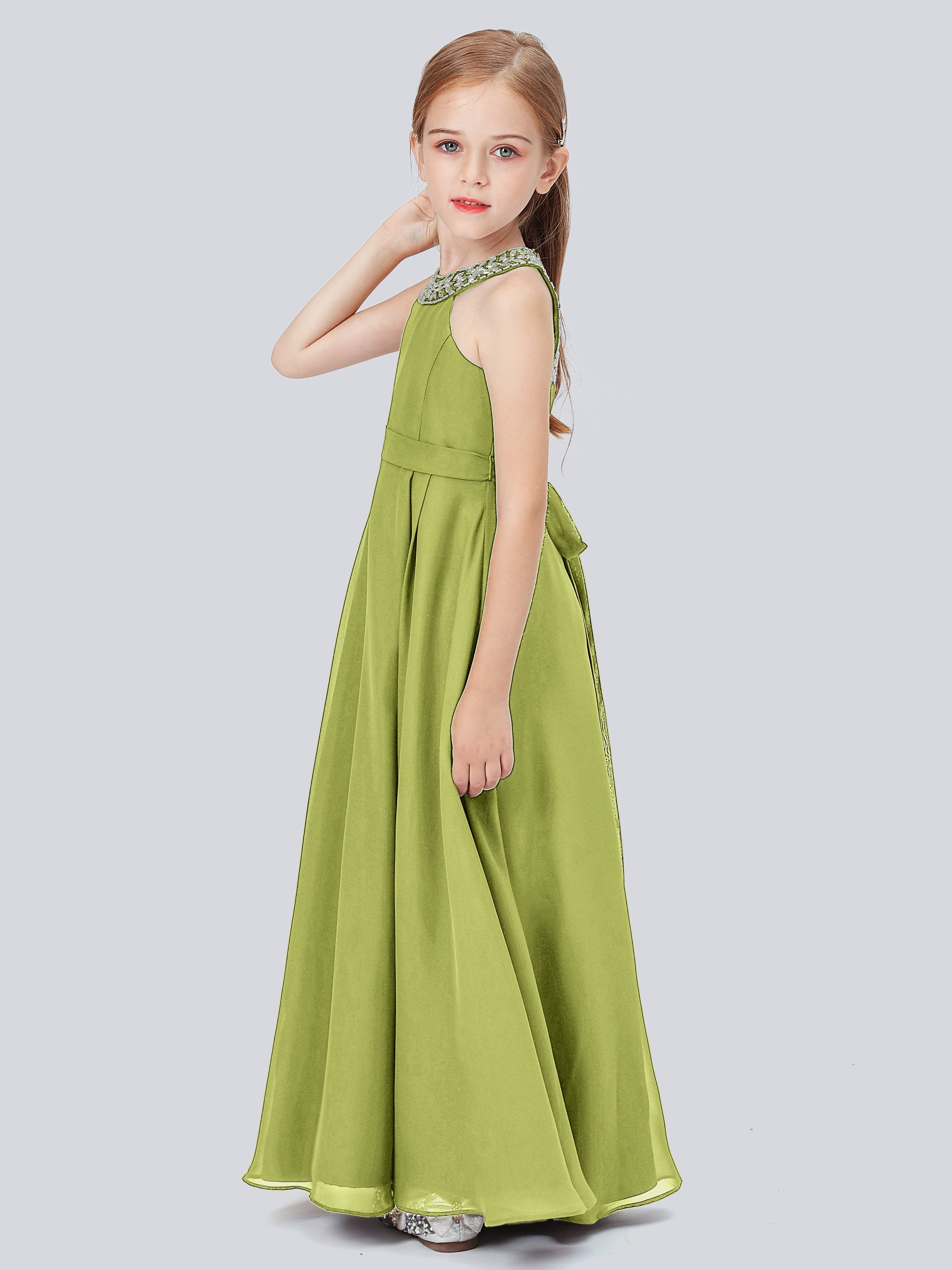 Chiffon Kleid für Junge Brautjungfern mit Perlenausschnitt