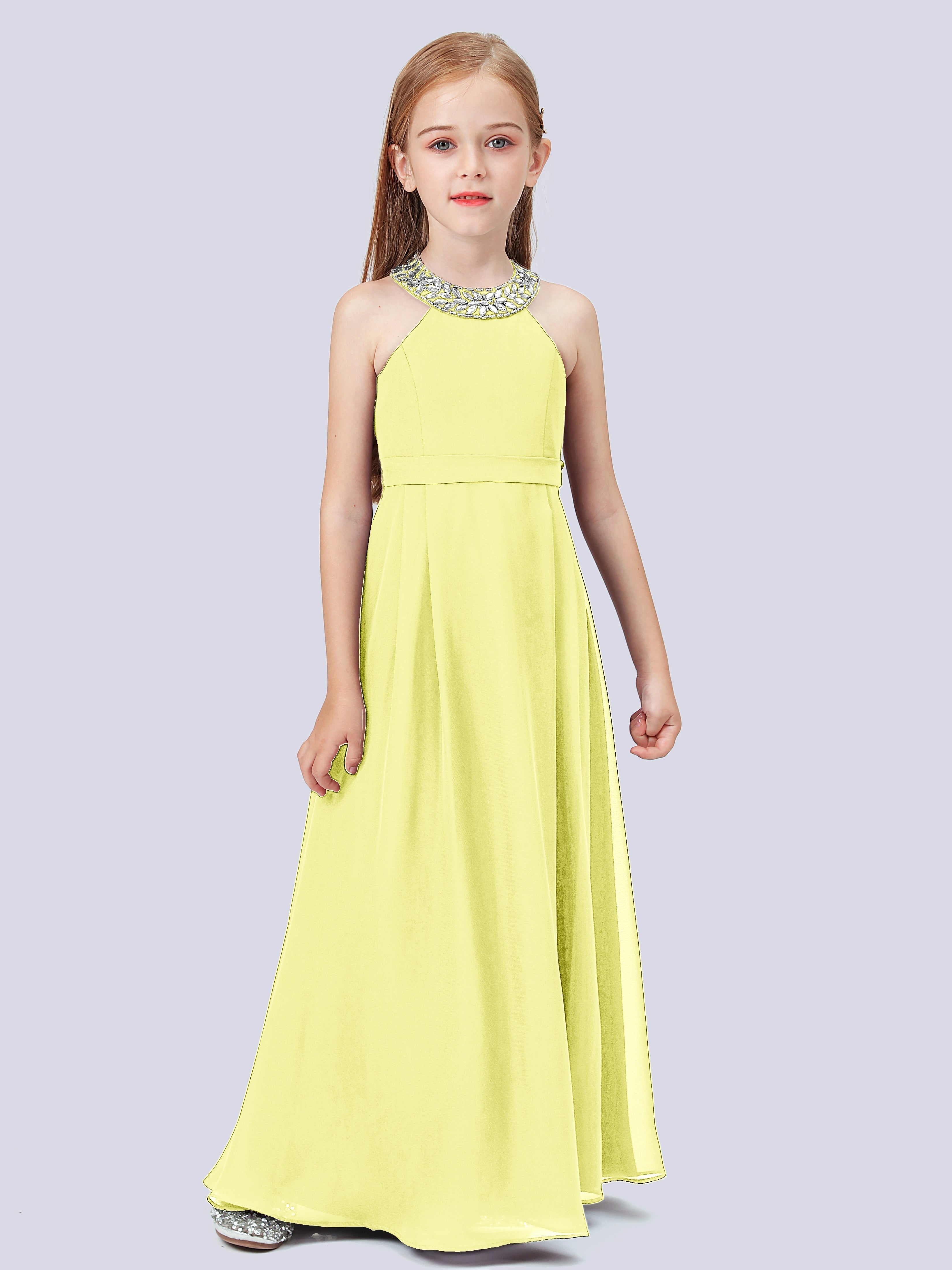 Chiffon Kleid für Junge Brautjungfern mit Perlenausschnitt