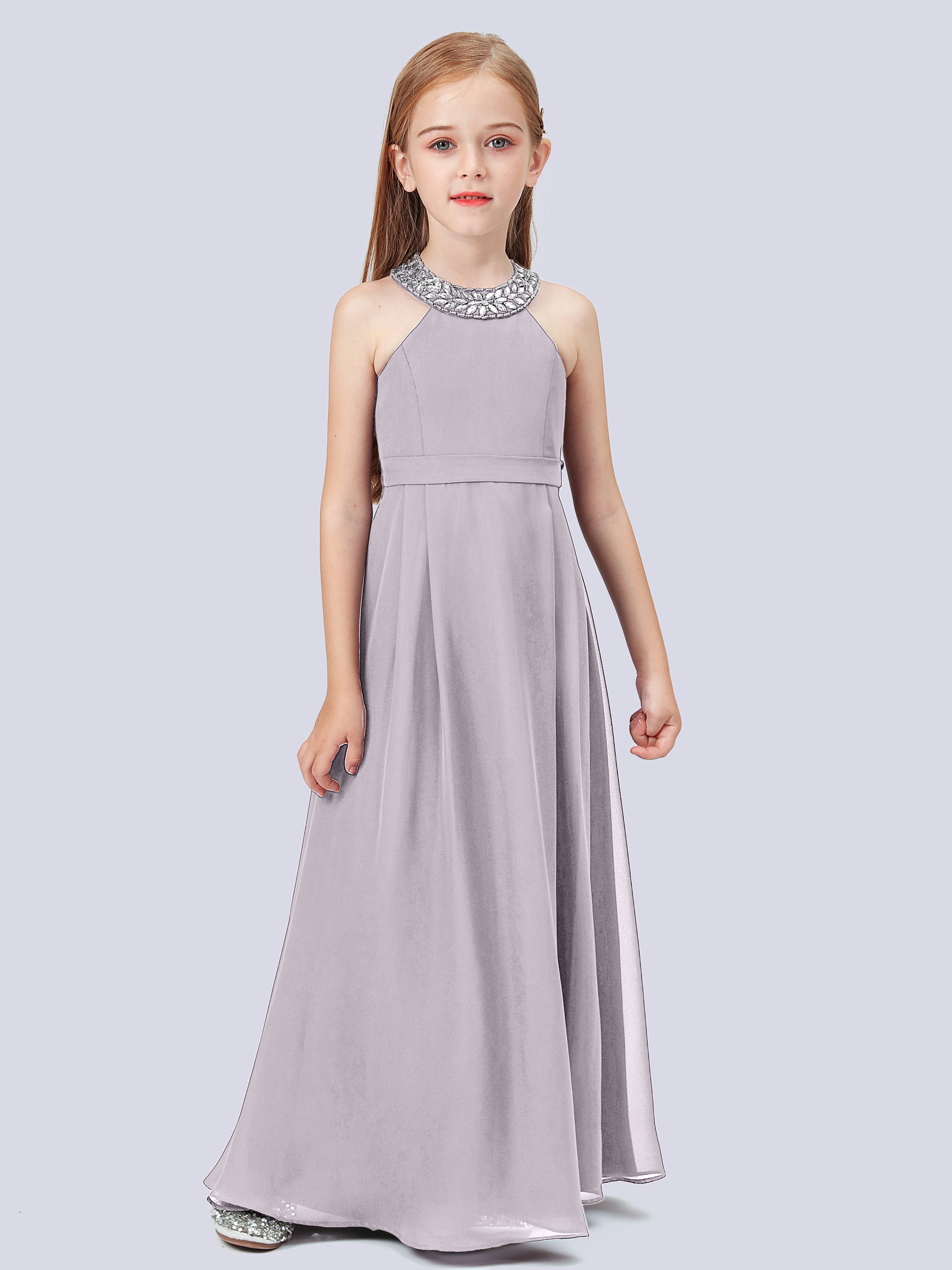 Chiffon Kleid für Junge Brautjungfern mit Perlenausschnitt