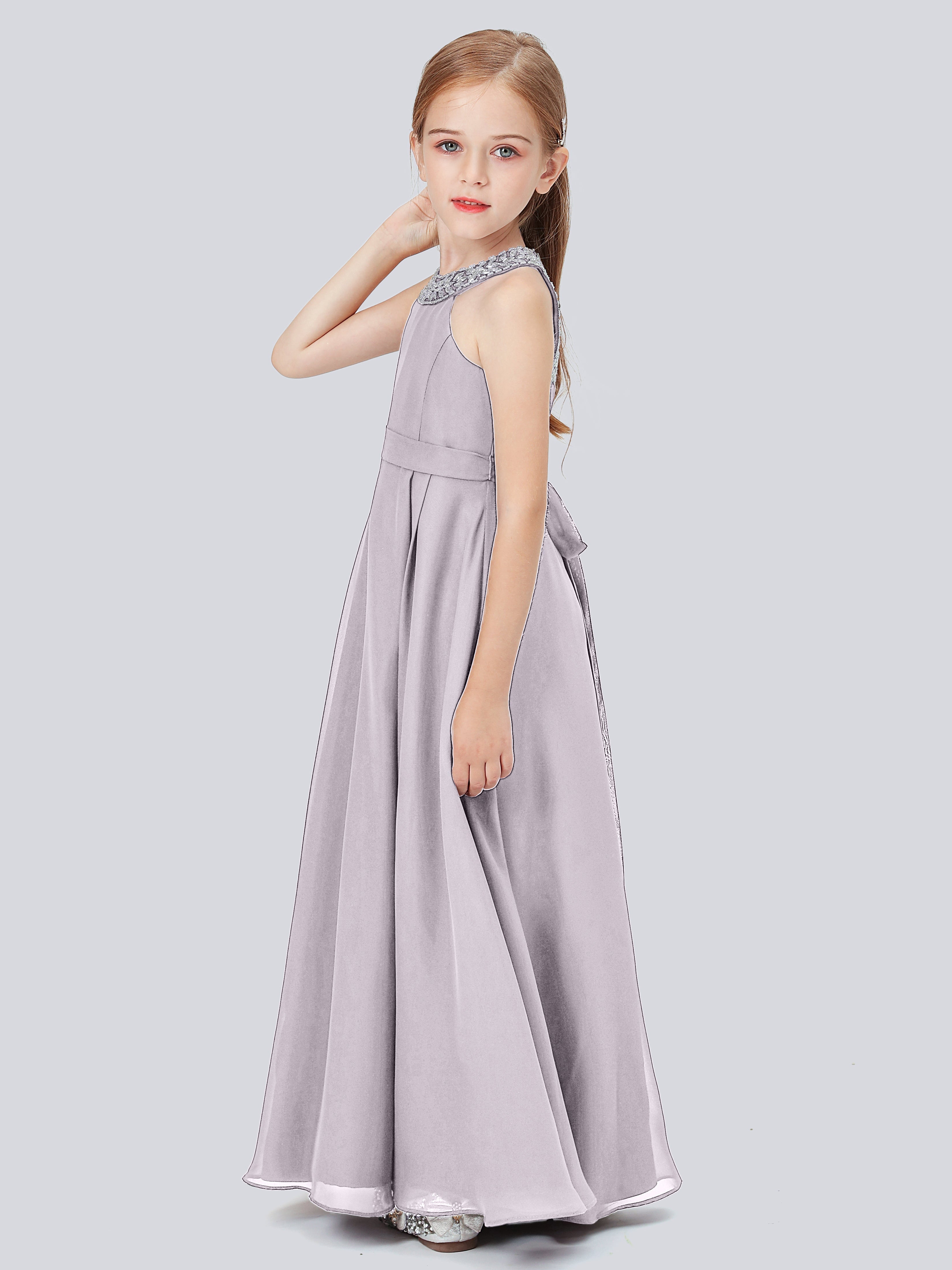 Chiffon Kleid für Junge Brautjungfern mit Perlenausschnitt