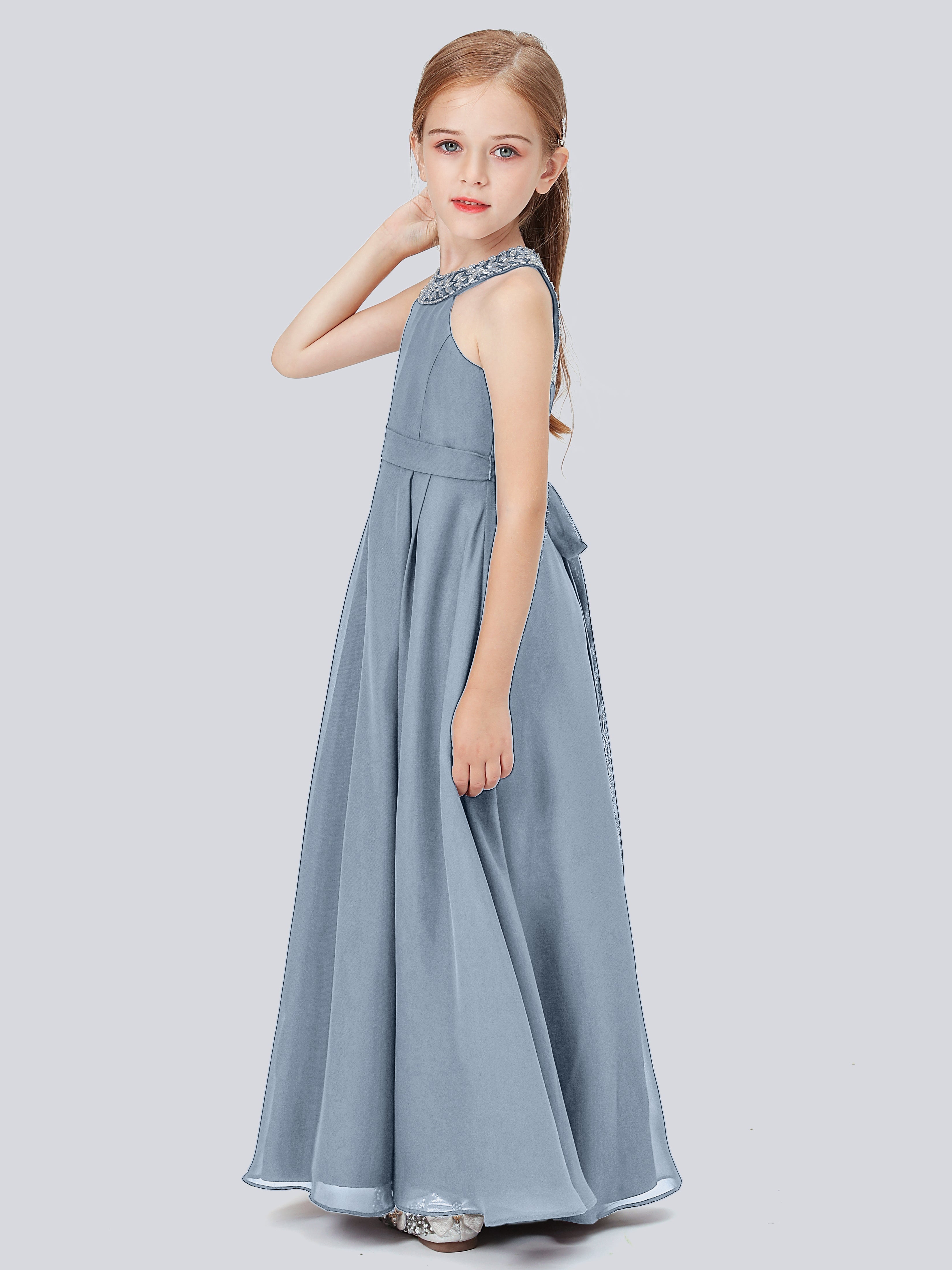 Chiffon Kleid für Junge Brautjungfern mit Perlenausschnitt