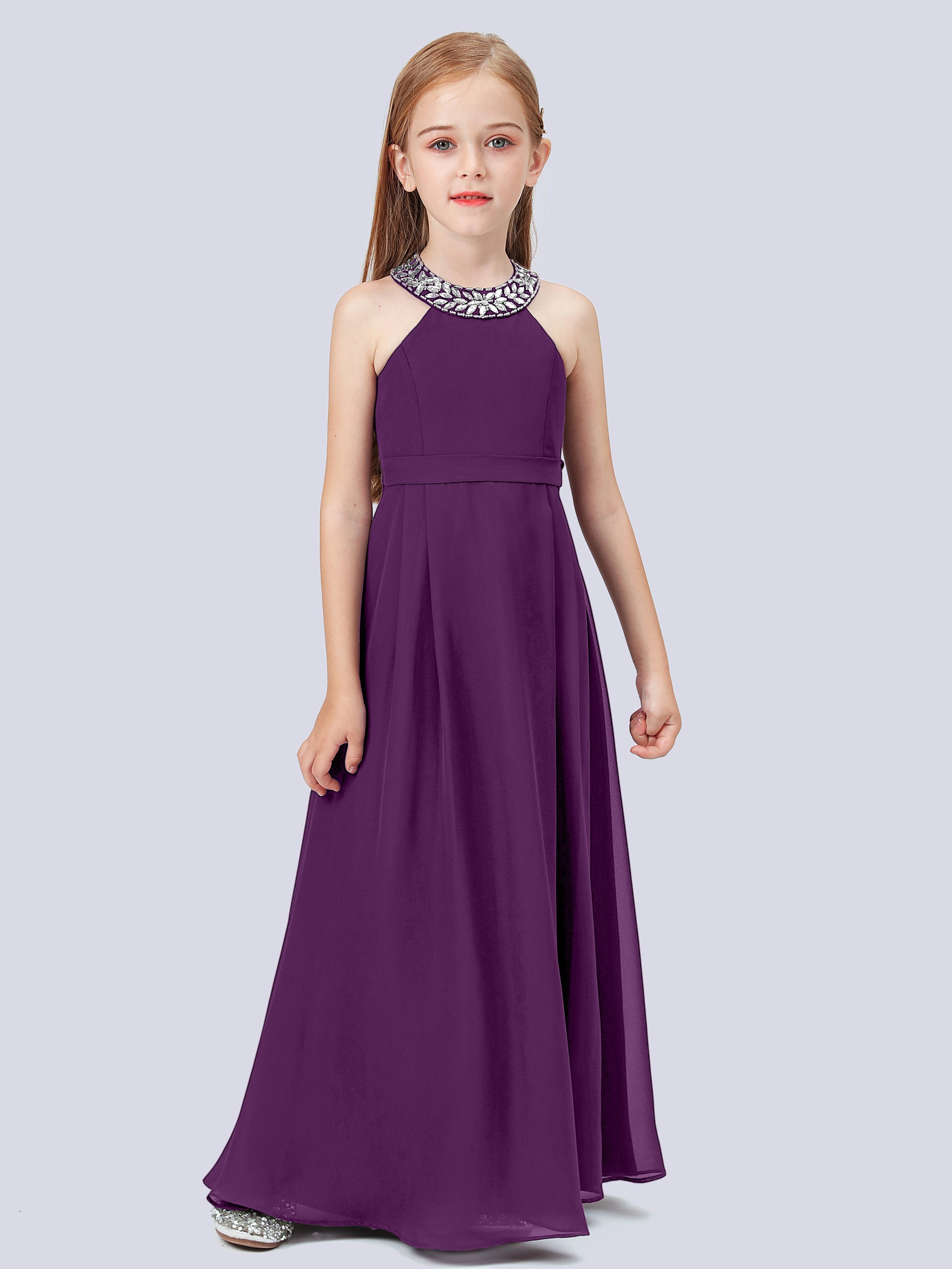 Chiffon Kleid für Junge Brautjungfern mit Perlenausschnitt