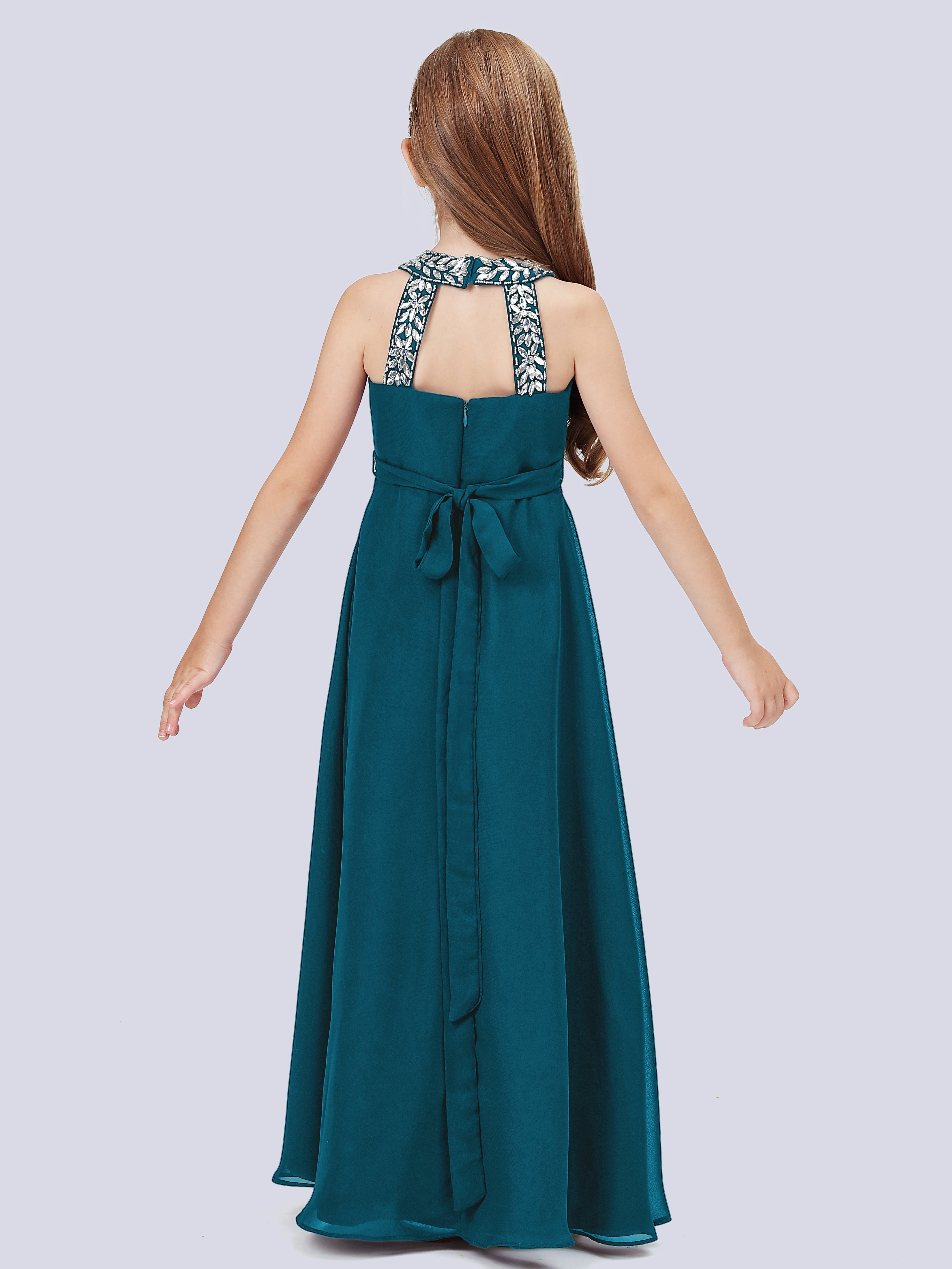 Chiffon Kleid für Junge Brautjungfern mit Perlenausschnitt