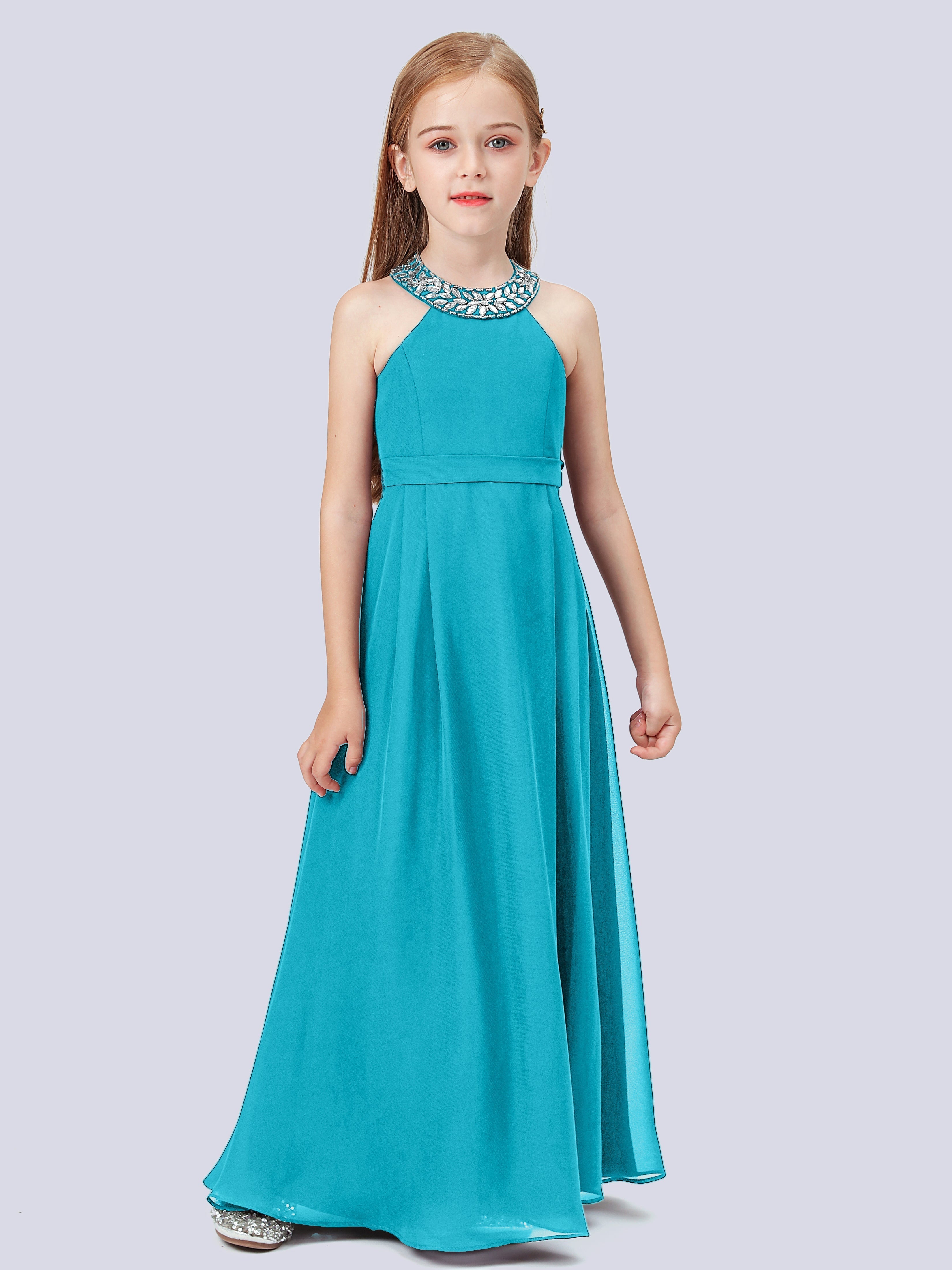 Chiffon Kleid für Junge Brautjungfern mit Perlenausschnitt