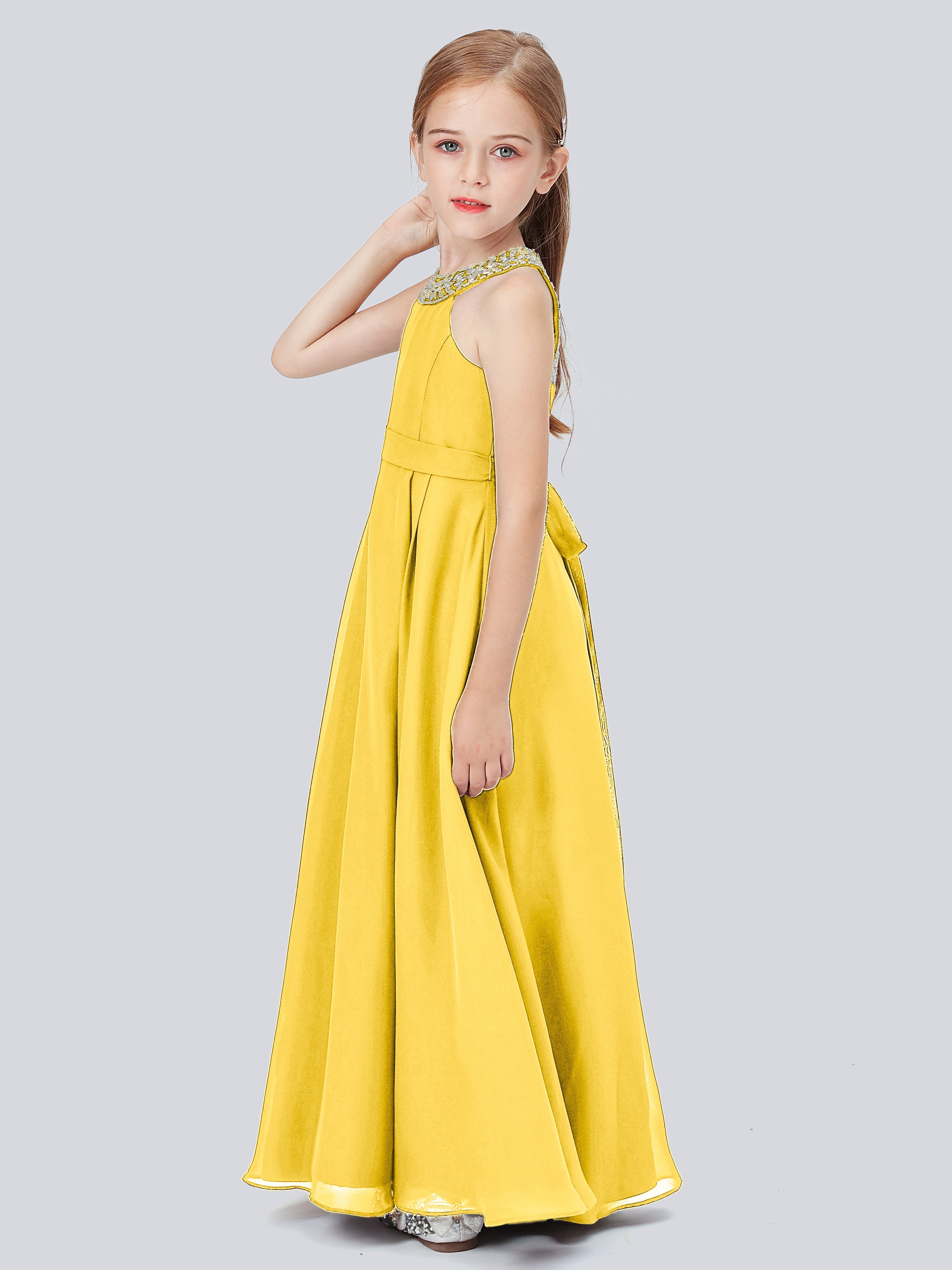 Chiffon Kleid für Junge Brautjungfern mit Perlenausschnitt