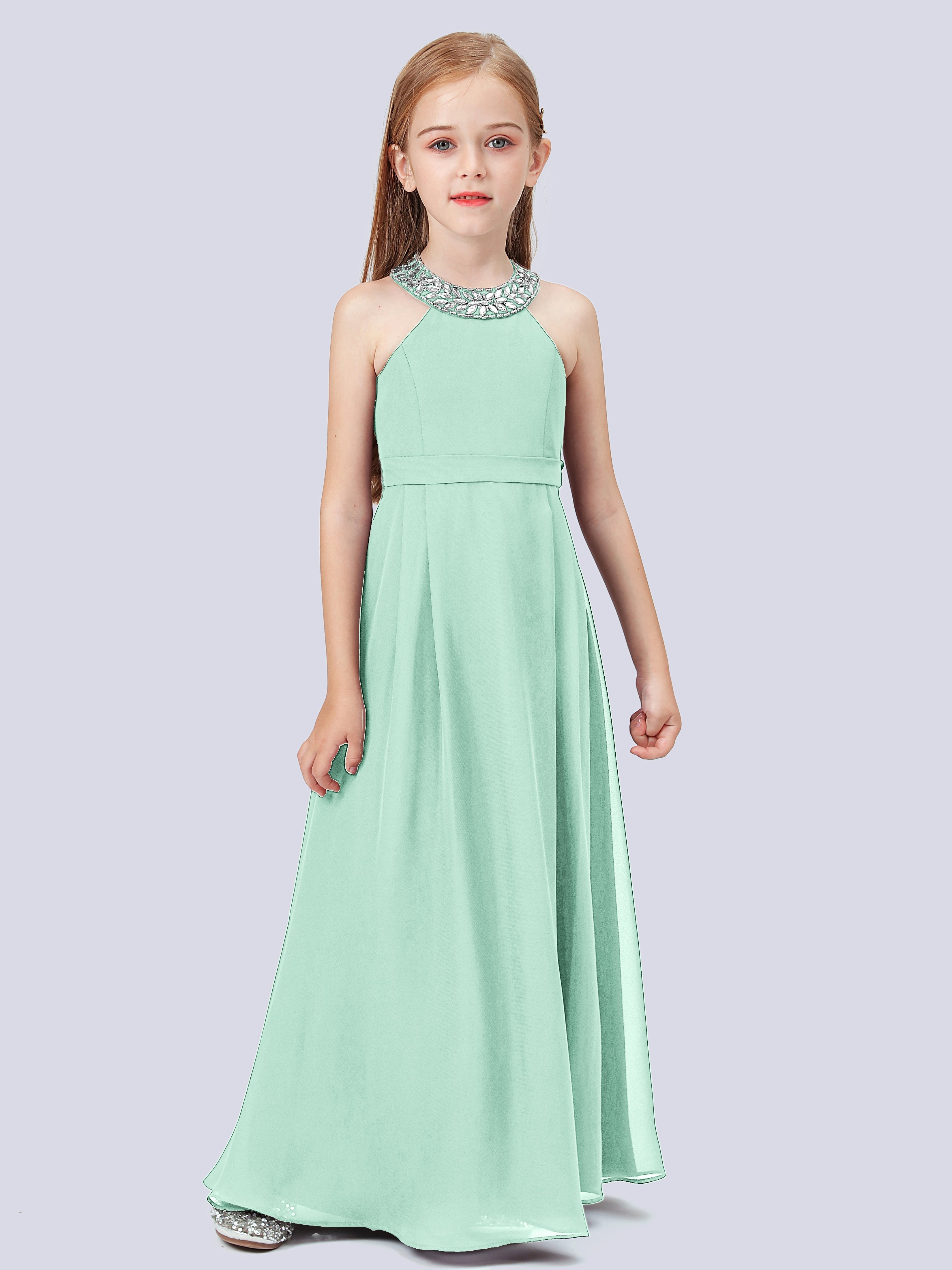 Chiffon Kleid für Junge Brautjungfern mit Perlenausschnitt