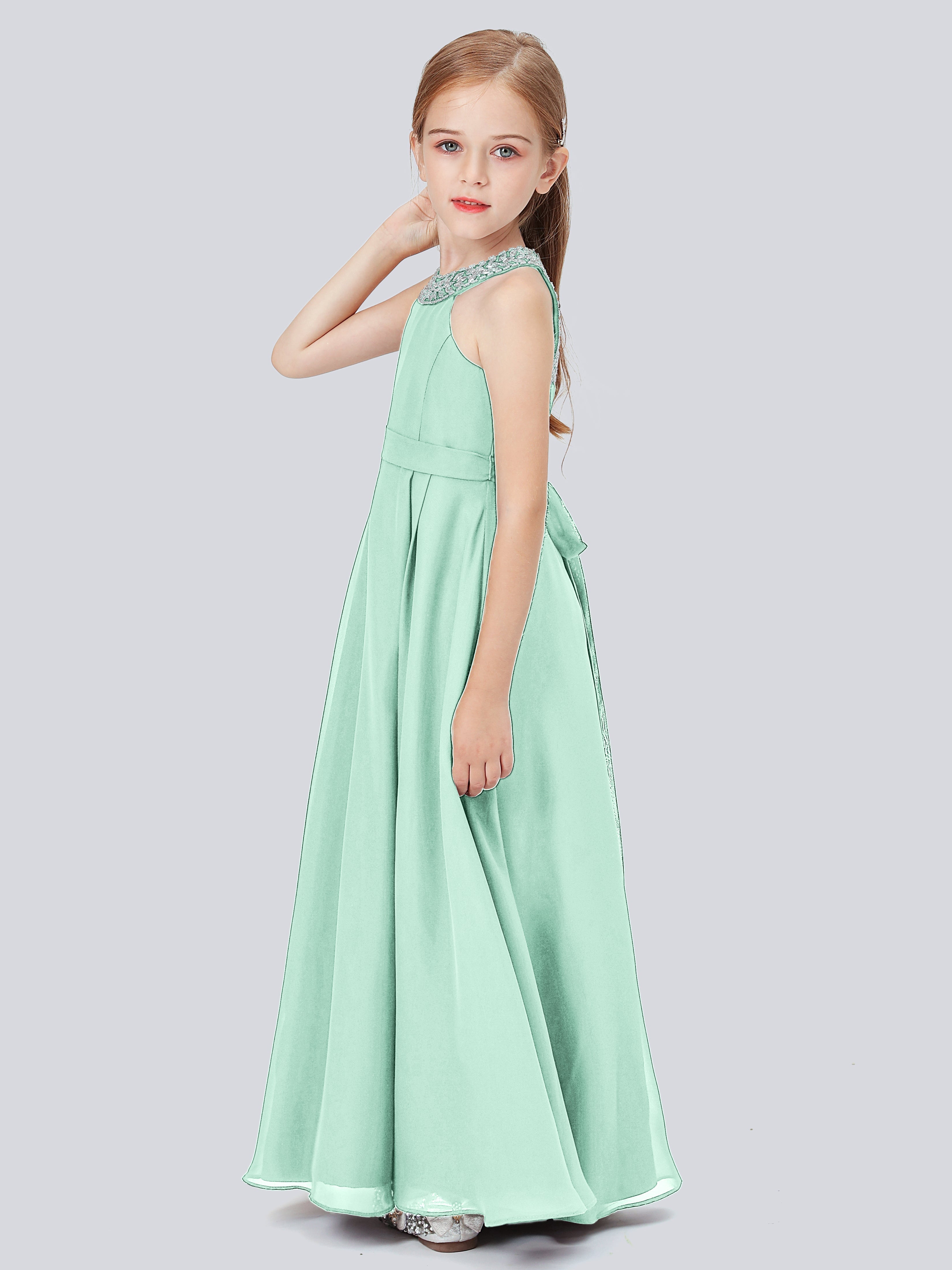 Chiffon Kleid für Junge Brautjungfern mit Perlenausschnitt